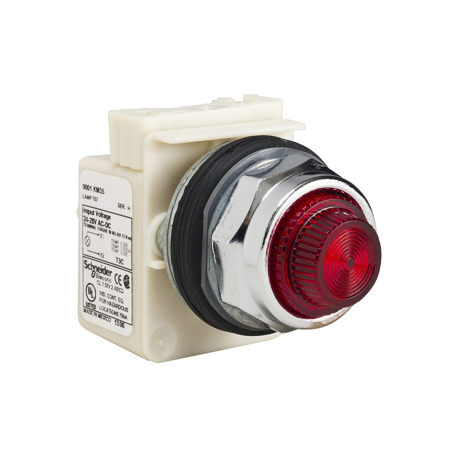 9001KP35R31 Harmony Full Voltage Standard Type K Pilot Light, 24 to 28 V AC/DC, 1.2 VA, Fresnel Lens, Panel Mount