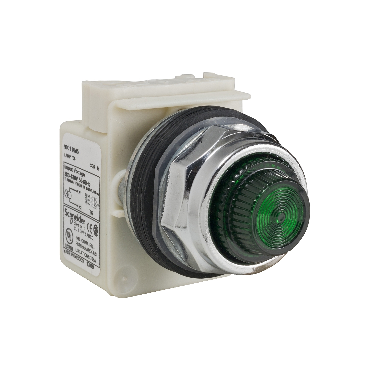 9001KP5G31 Harmony Type K Standard Heavy Duty Transformer Pilot Light, 380/480 V AC, 2.8 VA, Fresnel Lens, Panel Mount
