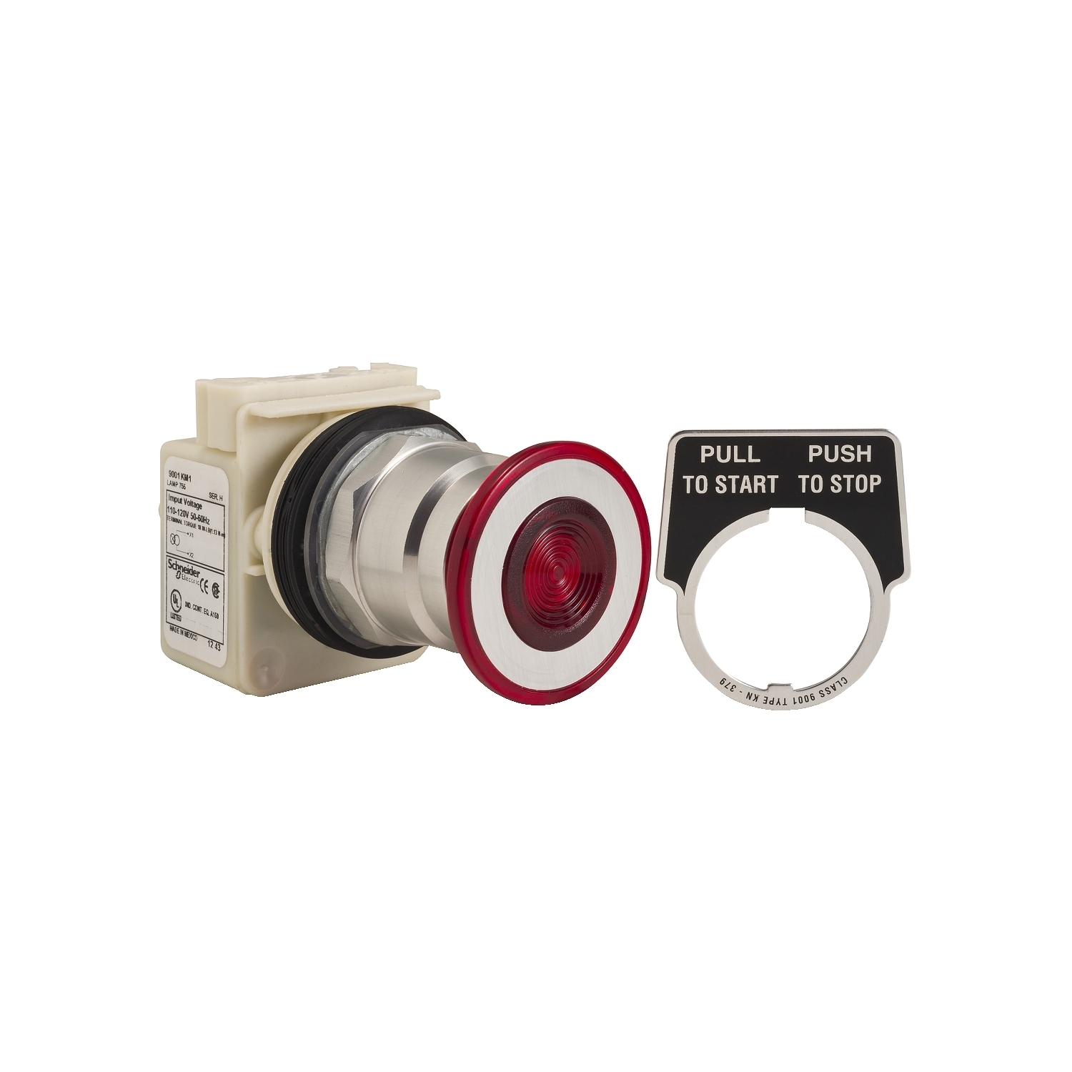 9001KR8P1RH25 9001K Type T-K Dust/Oil/Watertight Round Illuminated Pushbutton, 30 mm, 2NC Contact, Red