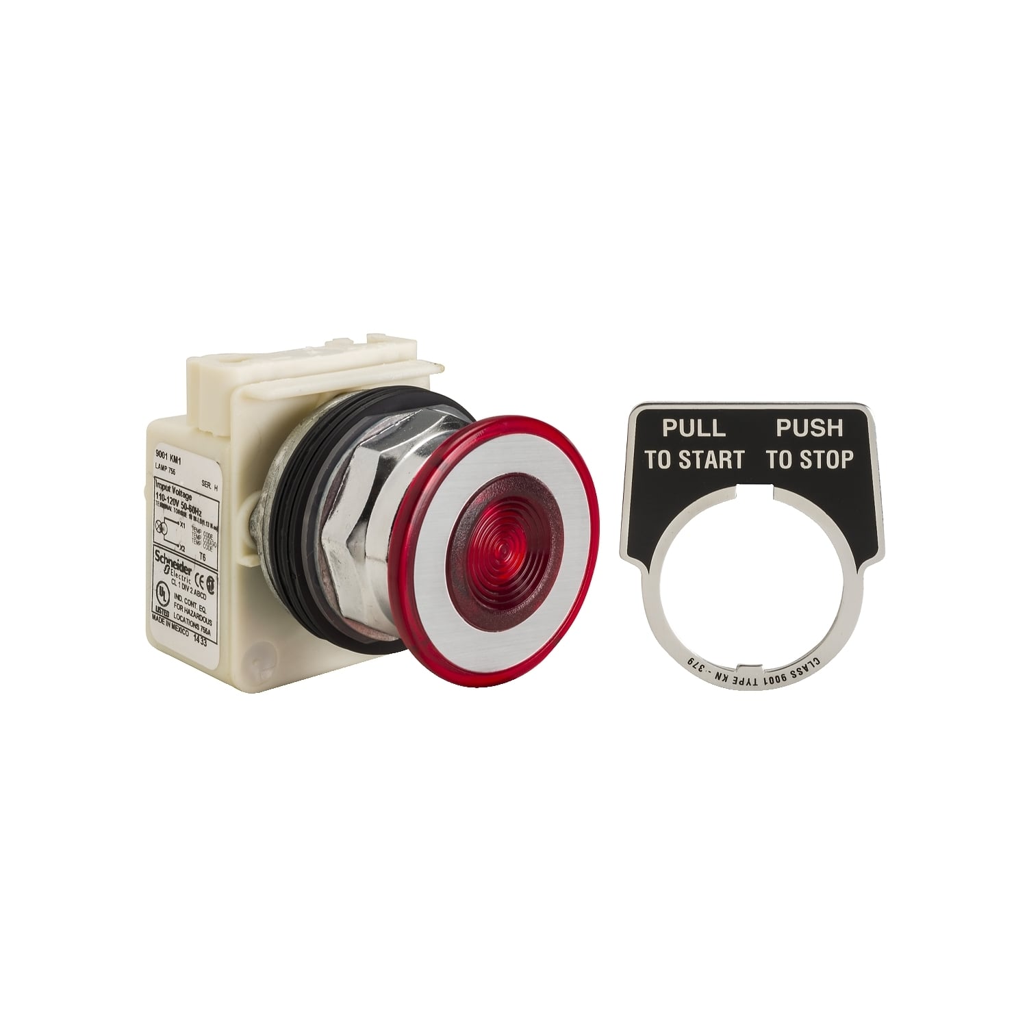 9001KR9P1R Harmony Round Illuminated Pushbutton Operator, 30 mm, Mushroom Head Operator, Maintained Contact, Red