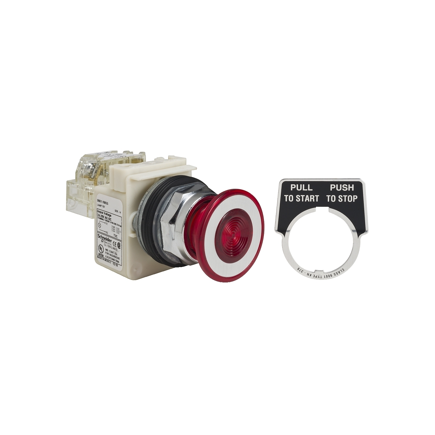 9001KR9P35RH13 Harmony Illuminated Standard Round Type K Pushbutton, 1.18 in, 1NO-1NC Contact, Mushroom Head Operator, Red