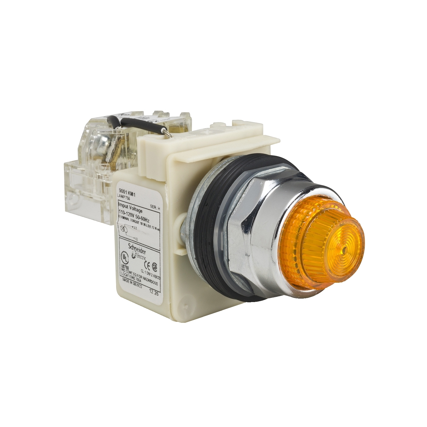 9001KT1A31 Harmony Type K Transformer Pilot Light, 110 to 120 V AC, 2.4 VA, Fresnel Lens, Panel Mount