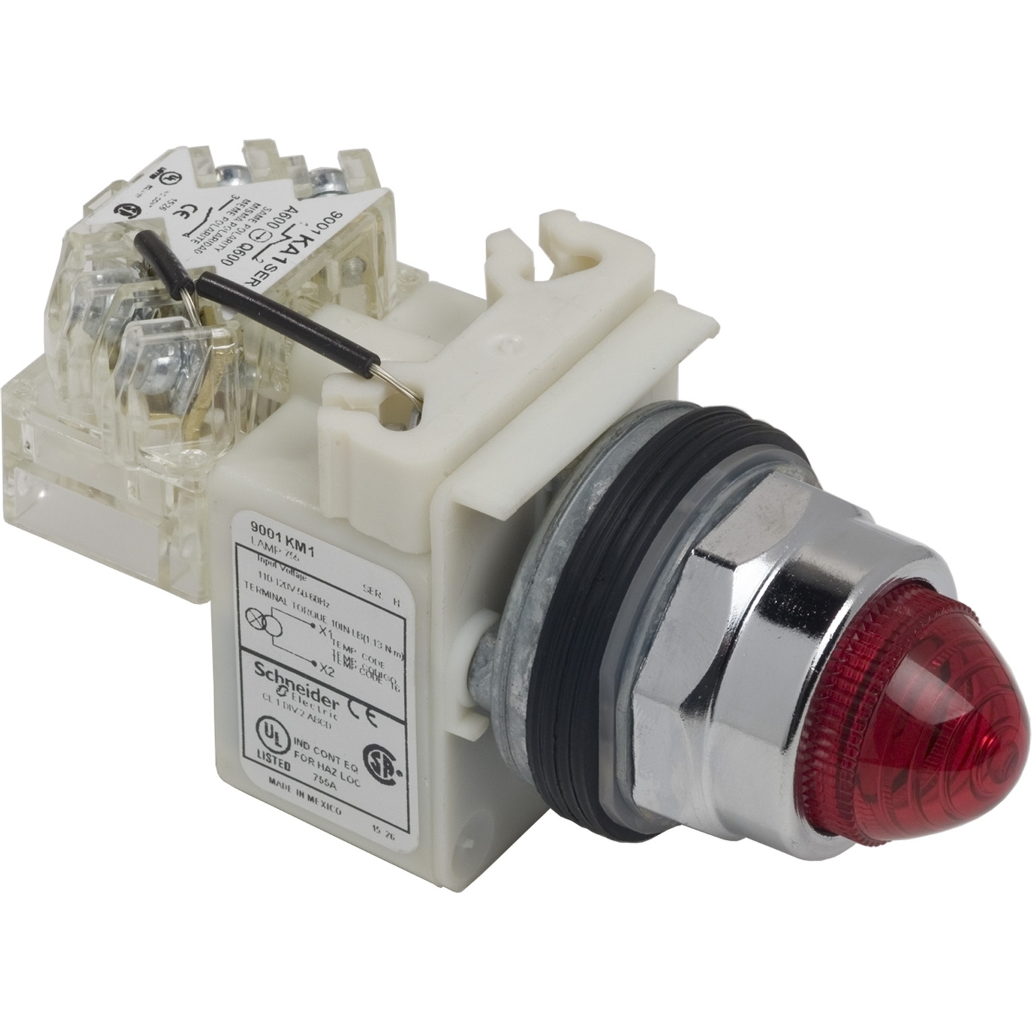 9001KT1R9 Harmony Type K Pilot Light, 110 to 120 V AC, Domed Lens, Panel Mount