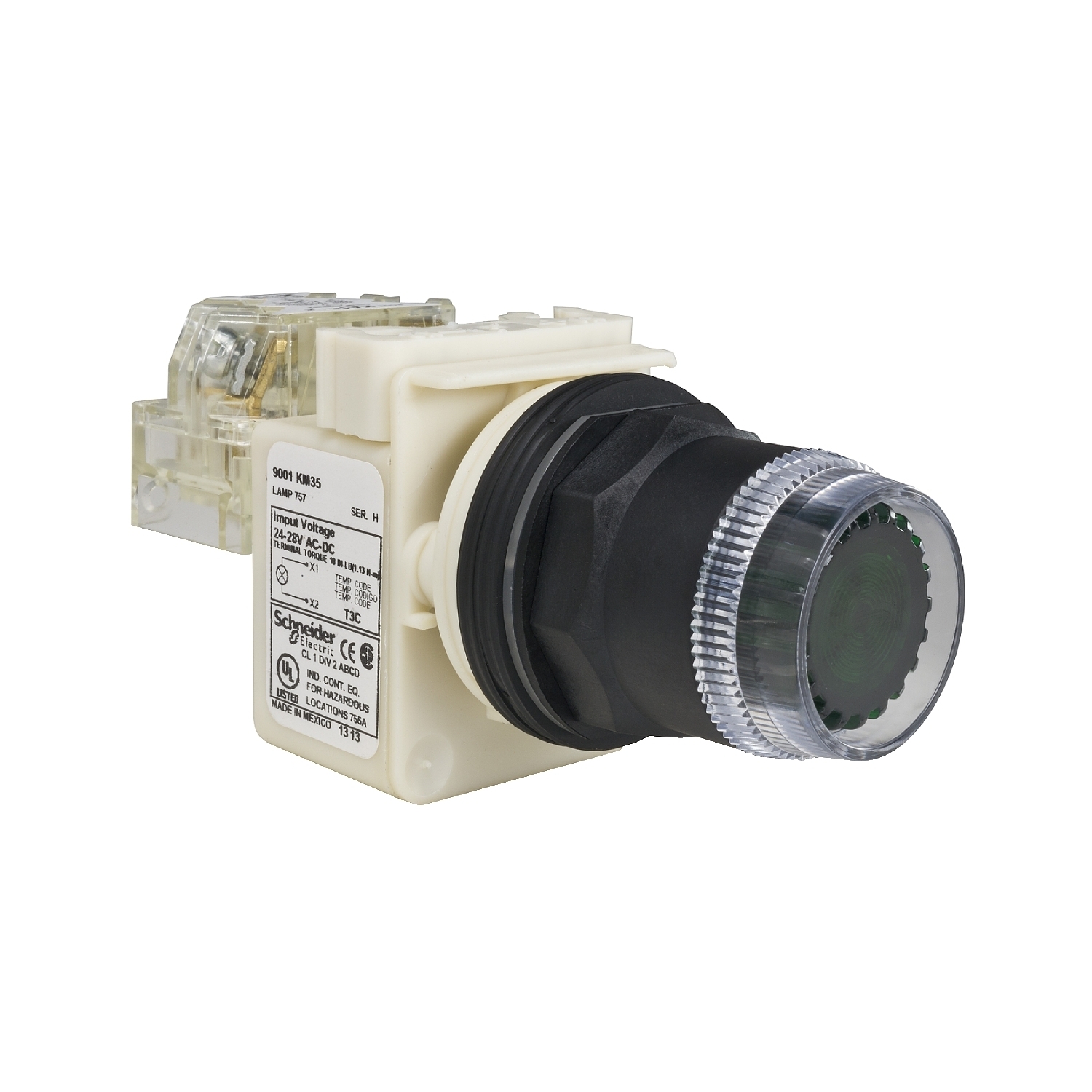 9001SK1L35GH13 Harmony Type SK Corrosion-Resistant Direct Dusttight/Oiltight/Watertight Heavy Duty Unmarked Illuminated Pushbutton With Plastic Full Guard and Contact Block, 30 mm, 1CO Contact, Slow Break Contact, Green