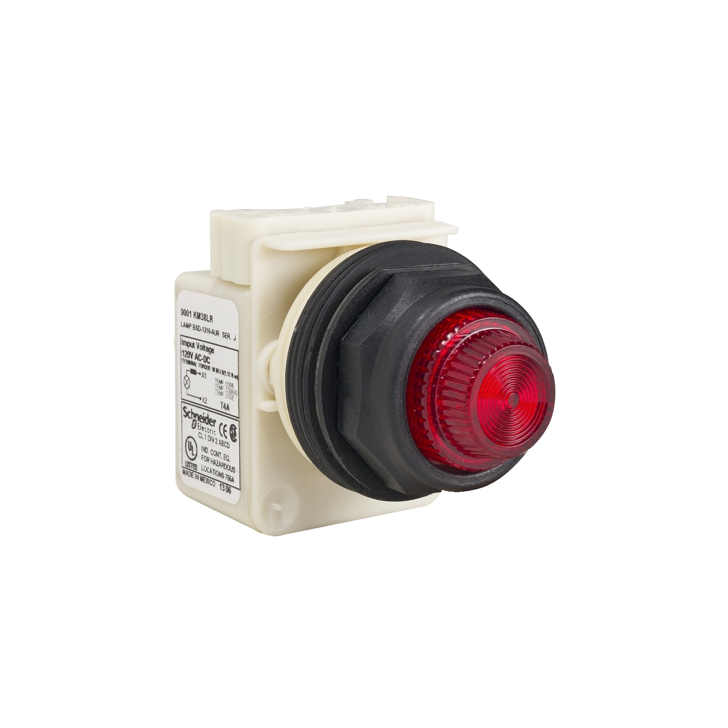 9001SKP38LRR31 Harmony Type SK Pilot Light, 120 V AC/DC, Fresnel Glass Lens, Panel Mount