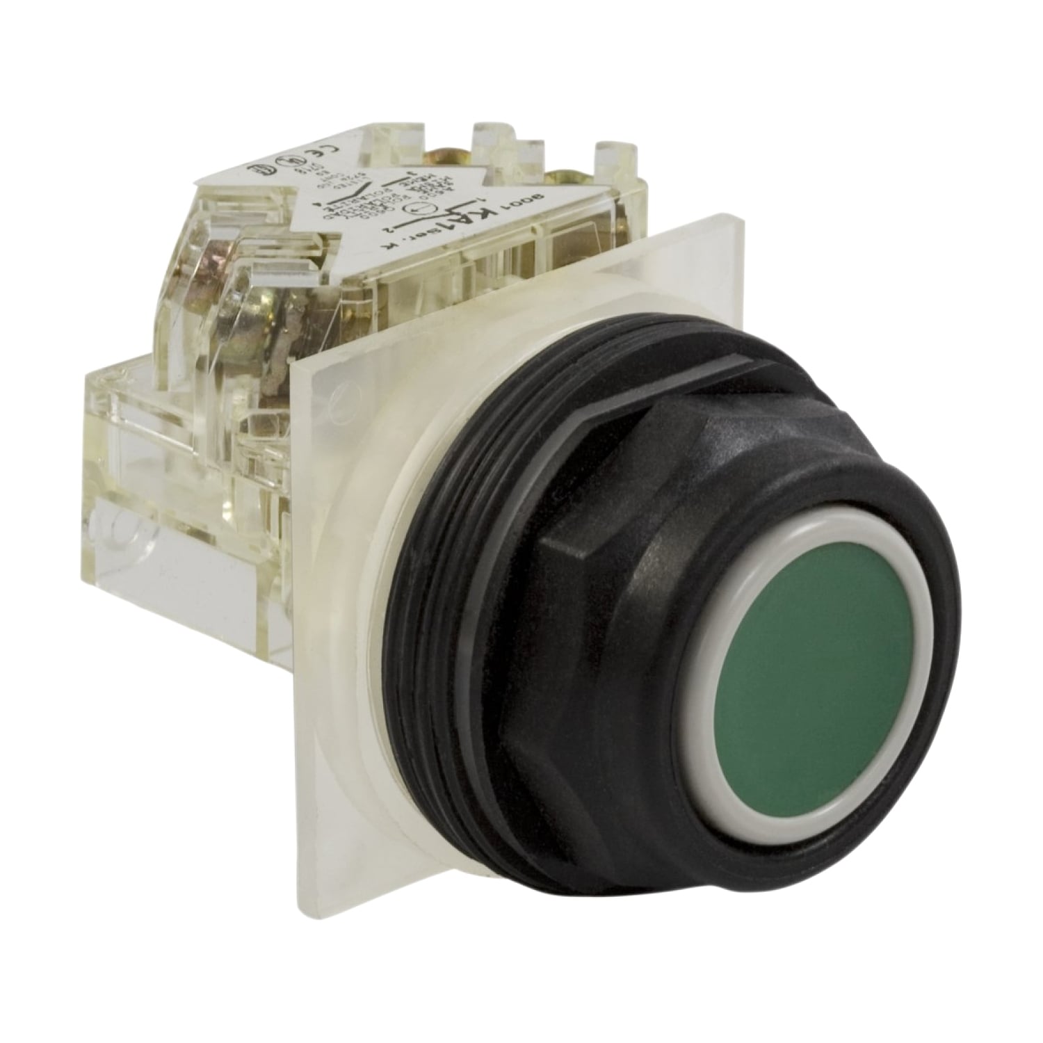 9001SKR1GH13 9001SK Type SK Round Corrosion-Resistant Dusttight/Oiltight/Watertight Unmarked Non-Illuminated Pushbutton, 30 mm, 1NO-1NC Contact, Slow Break Contact, Green