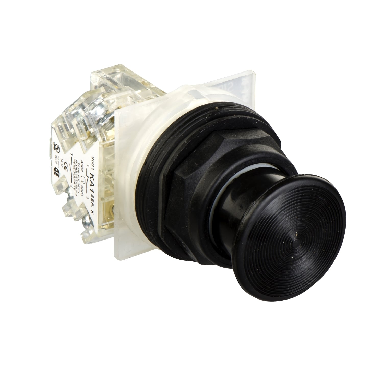 9001SKR24BH13 Harmony Type SK Corrosion-Resistant Dusttight/Oiltight/Watertight Mechanically Interlocked Non-Illuminated Pushbutton, 30 mm, 1NO-1NC Contact, Slow Break Contact, Black