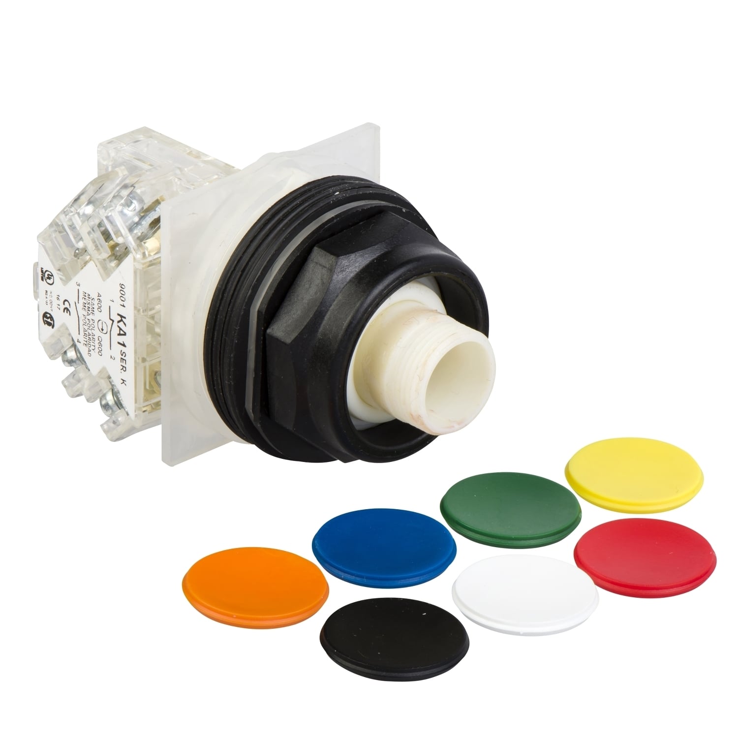9001SKR2UH13 Harmony Type SK Corrosion-Resistant Dusttight/Oiltight/Watertight Mechanically Interlocked Non-Illuminated Pushbutton With Extended Guard, 30 mm, 1NO-1NC Contact, Slow Break Contact