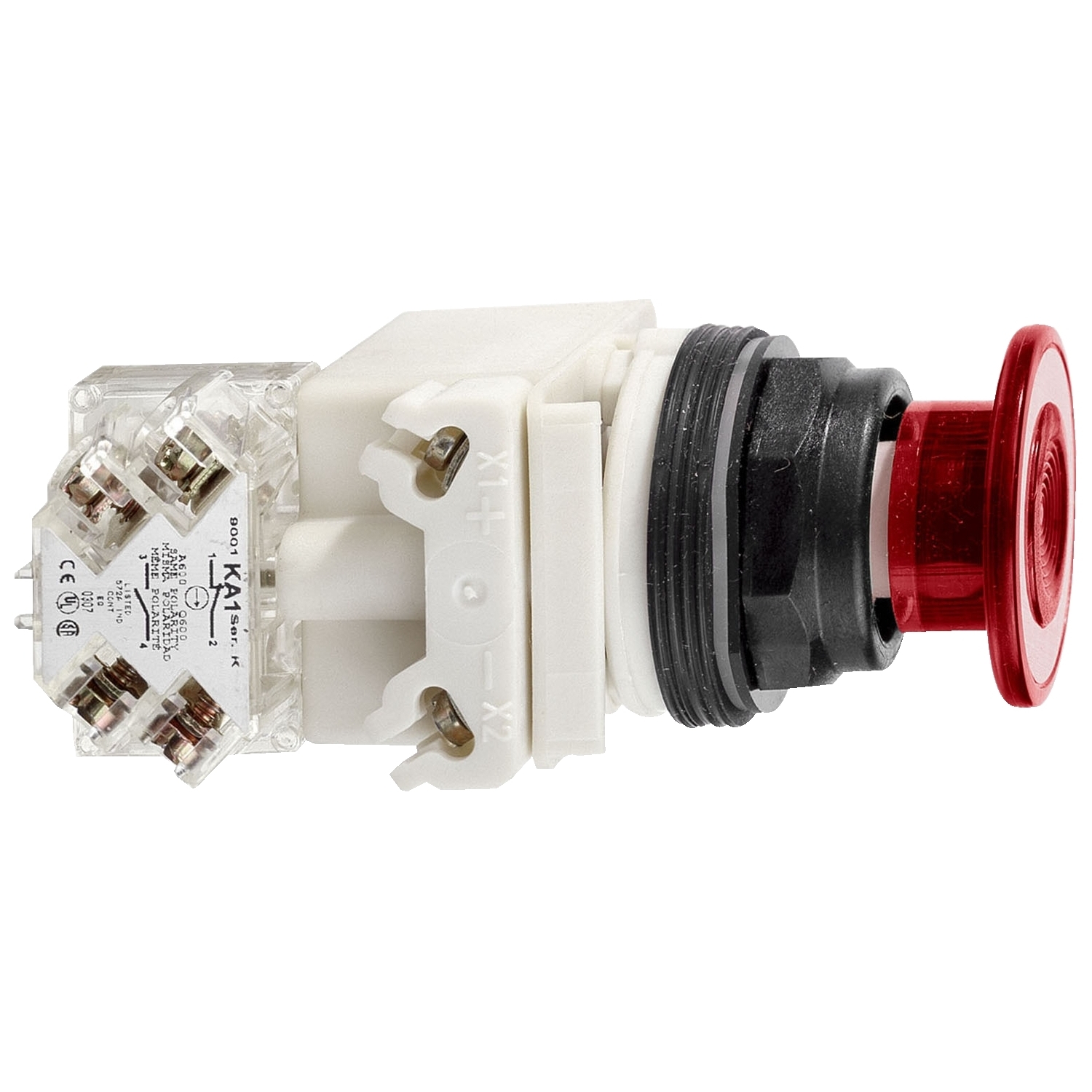 9001SKR9P38LRR Harmony 2-Position Type SK Corrosion-Resistant Dusttight/Oiltight/Watertight Heavy Duty Illuminated Push-Pull Operator, 30 mm, SPDT Contact, Mushroom Head Operator, Maintained Contact, Red