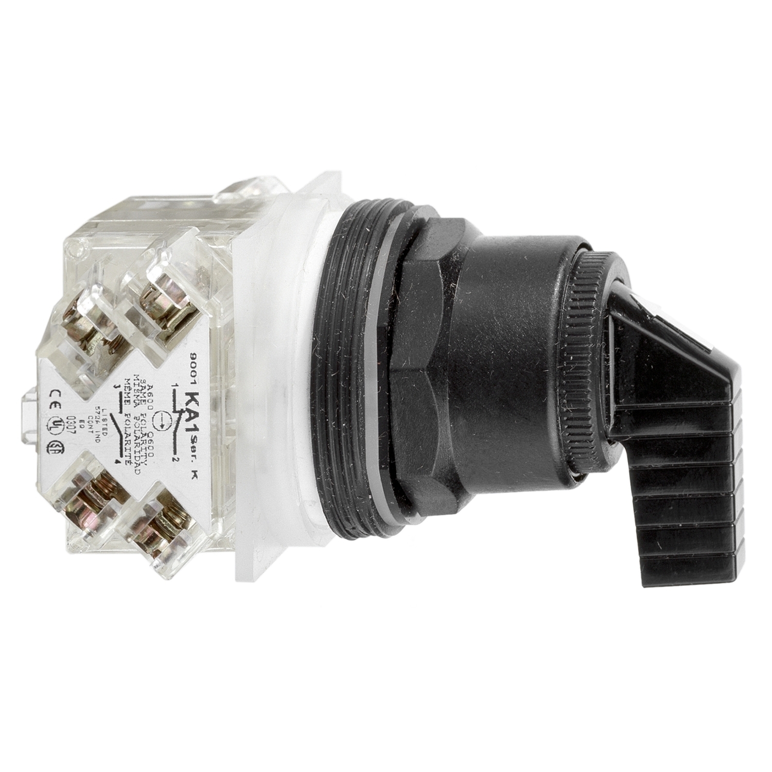 9001SKS43FB Harmony Heavy Duty Non-Illuminated Round Type SK Selector Switch Operator, 1.18 in, Long Lever Operator, 3 Positions, Black