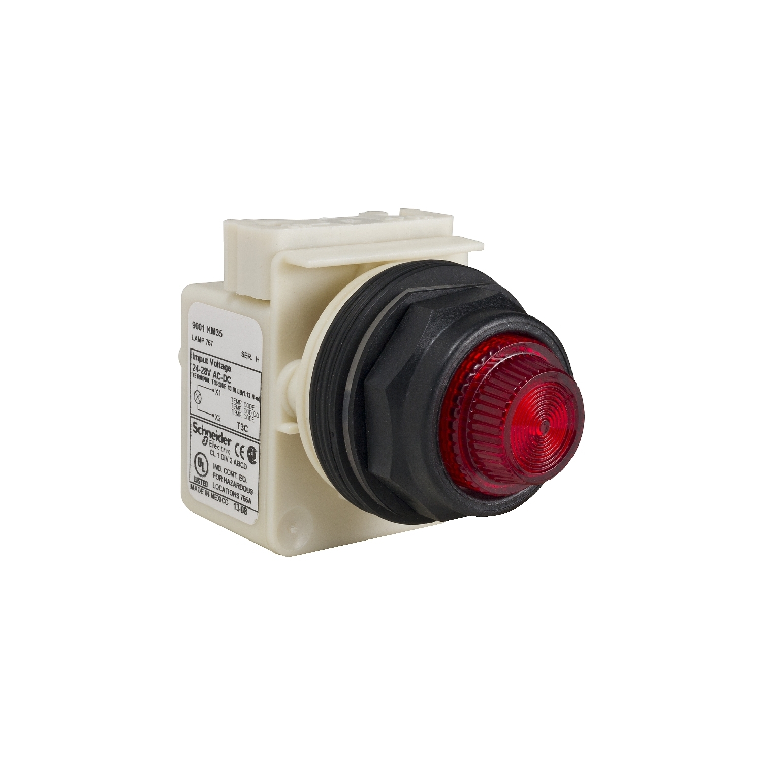 9001SKT38LRR31 Harmony Type SK Pilot Light, 120 V AC/DC, 0.55 A, 1.4 VA, Fresnel Lens, Panel Mount