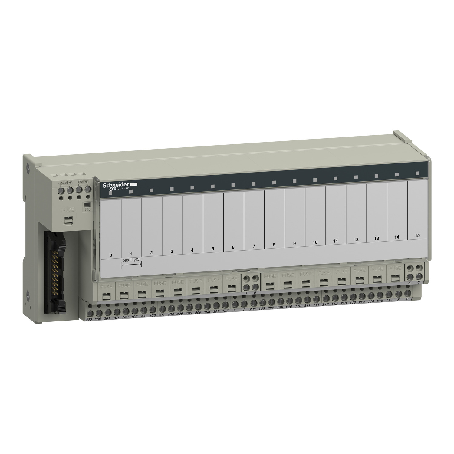 ABE7P16T214 Advantys 16-Channel 2-Output Sub Base, 19 to 30 V DC, For Use With Modicon ABE7, ABE7ACC20, ABR7S2, ABS7SA2 and ABS7SC2 Plug-In Electromechanical Relay