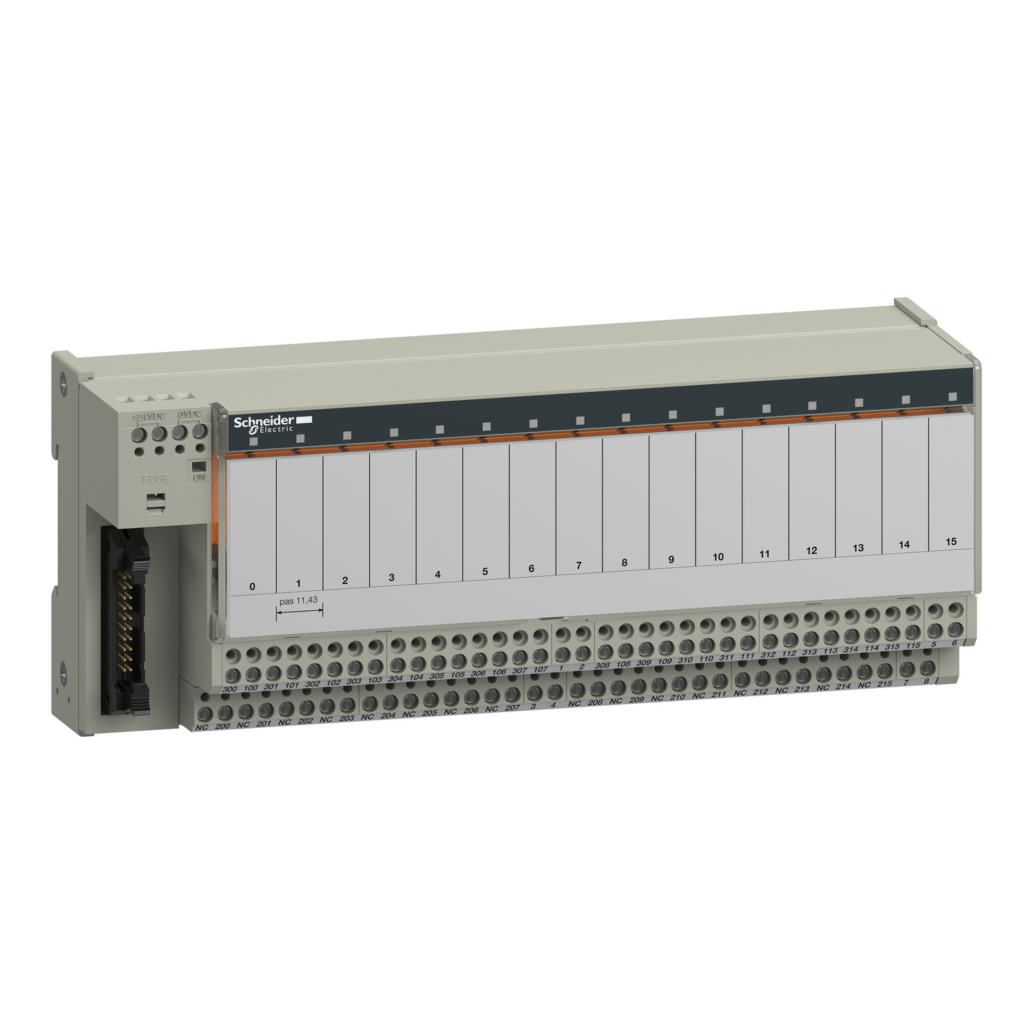 ABE7R16T230 Advantys 16-Channel Volt-Free Sub-Base With ABR7S23 Electromechanical Relay, Screw Wire Clamp, For Use With ABR7S23 Plug-In Electromechanical Relay