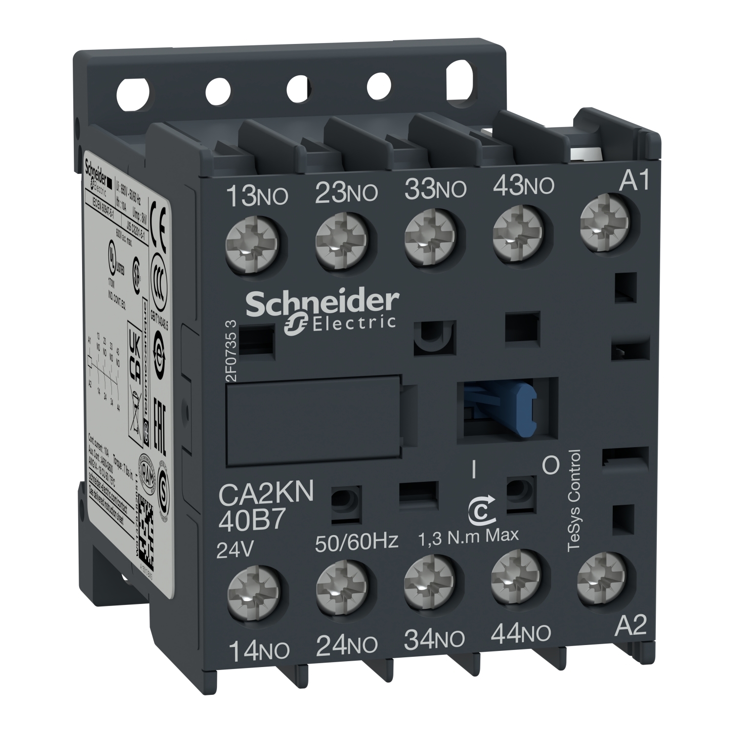 CA2KN40B7 TeSys K Series Control Relay, 10 A, 4NO 4 Form A Contact, 24 VAC V Coil