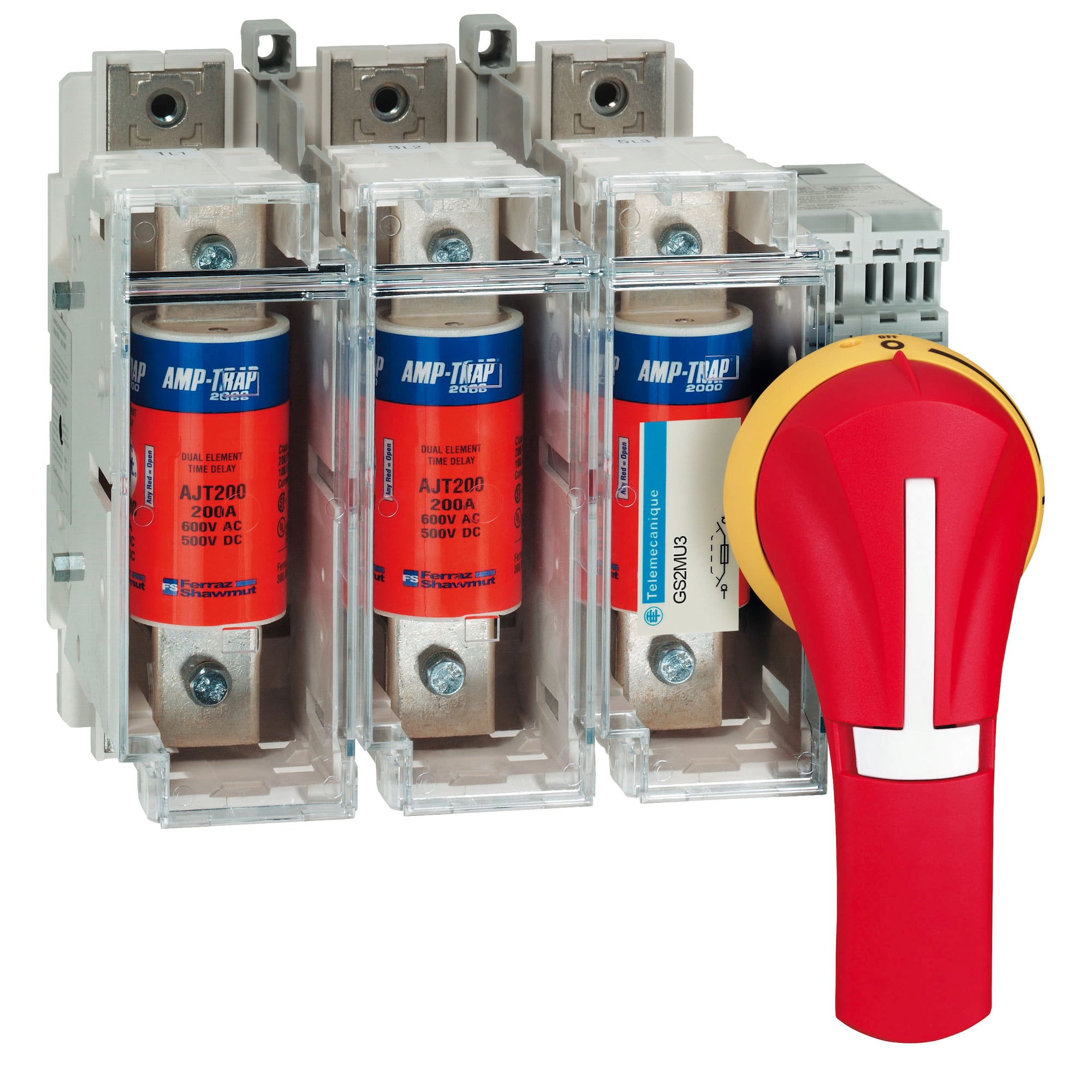 GS1AH440 Defeatable Padlockable Disconnect Switch Operating Handle, 2-3/4 in W, Red/Yellow