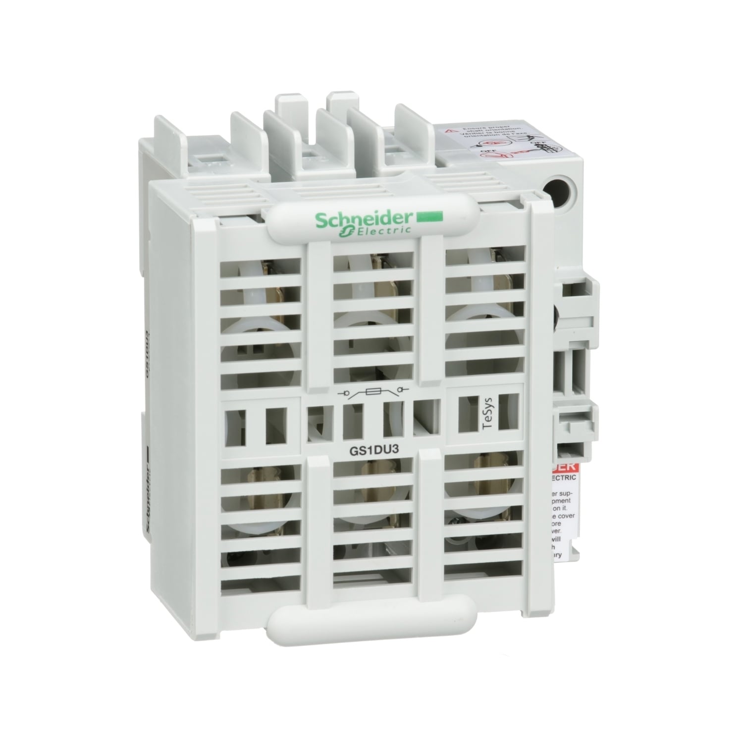 GS1DU3 TeSys Compact Fusible Disconnect Switch With Terminal Cover, 600 V AC, 30 A, 20 hp, 3NO 3 Form A Contact, 3 Poles