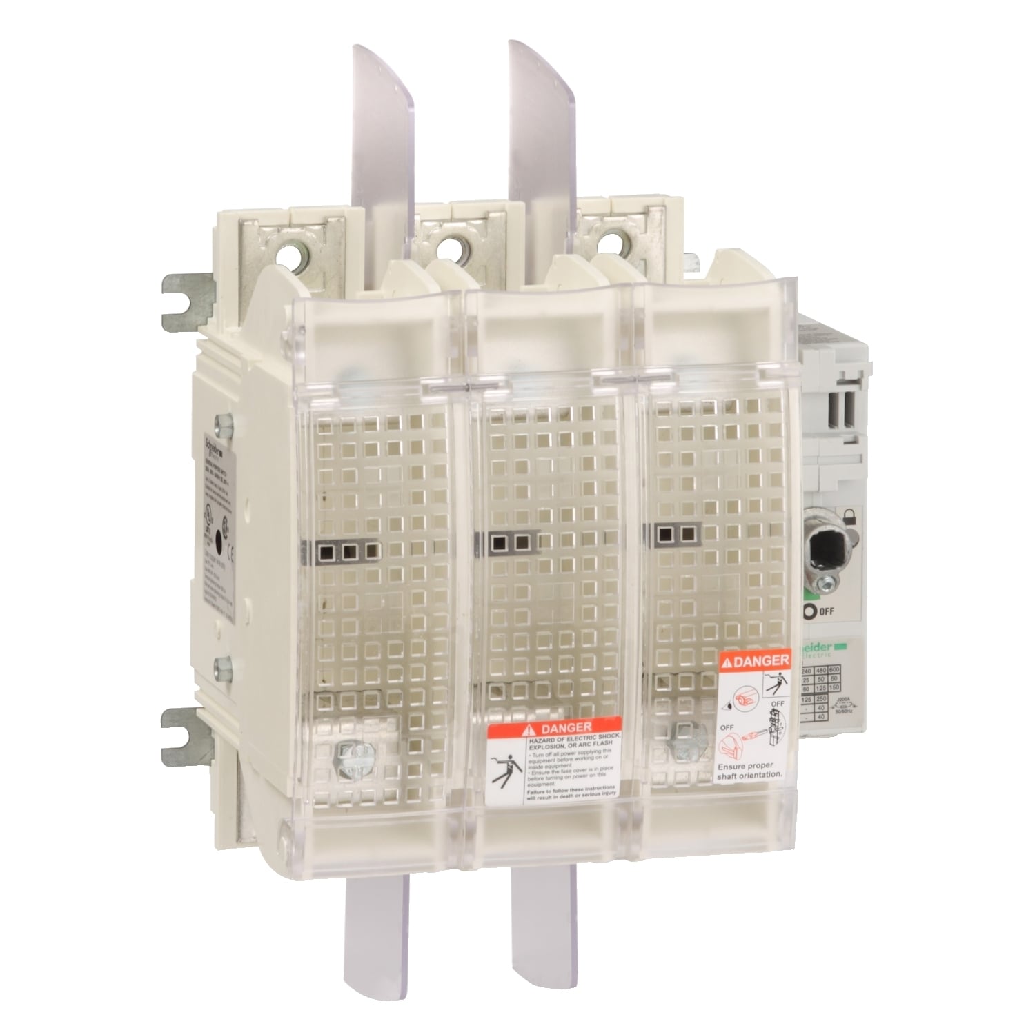 GS2MU3N TeSys Fusible Disconnect Switch With Terminal Cover, 600 V AC, 200 A, 150 hp, 3NO 3 Form A Contact, 3 Poles
