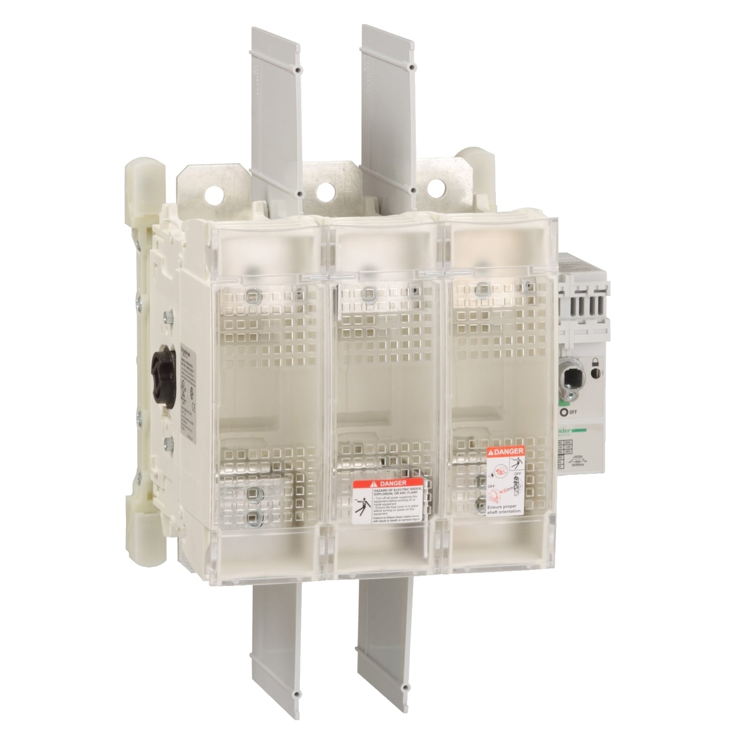 GS2QU3N TeSys Fusible Disconnect Switch With Terminal Cover, 600 V AC, 400 A, 350 hp, 3NO 3 Form A Contact, 3 Poles