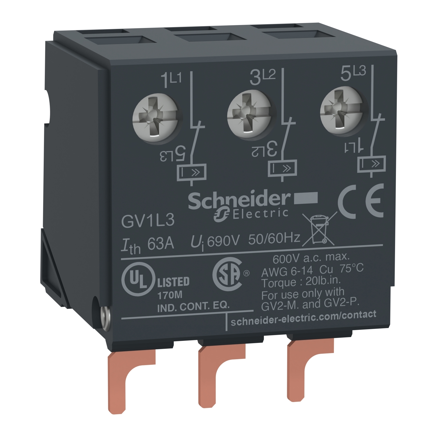 GV1L3 TeSys Current Limiter Module, TeSys GV2L, GV2ME, GV2P, GV2RT Manual Motor Starter/Controller/Protector