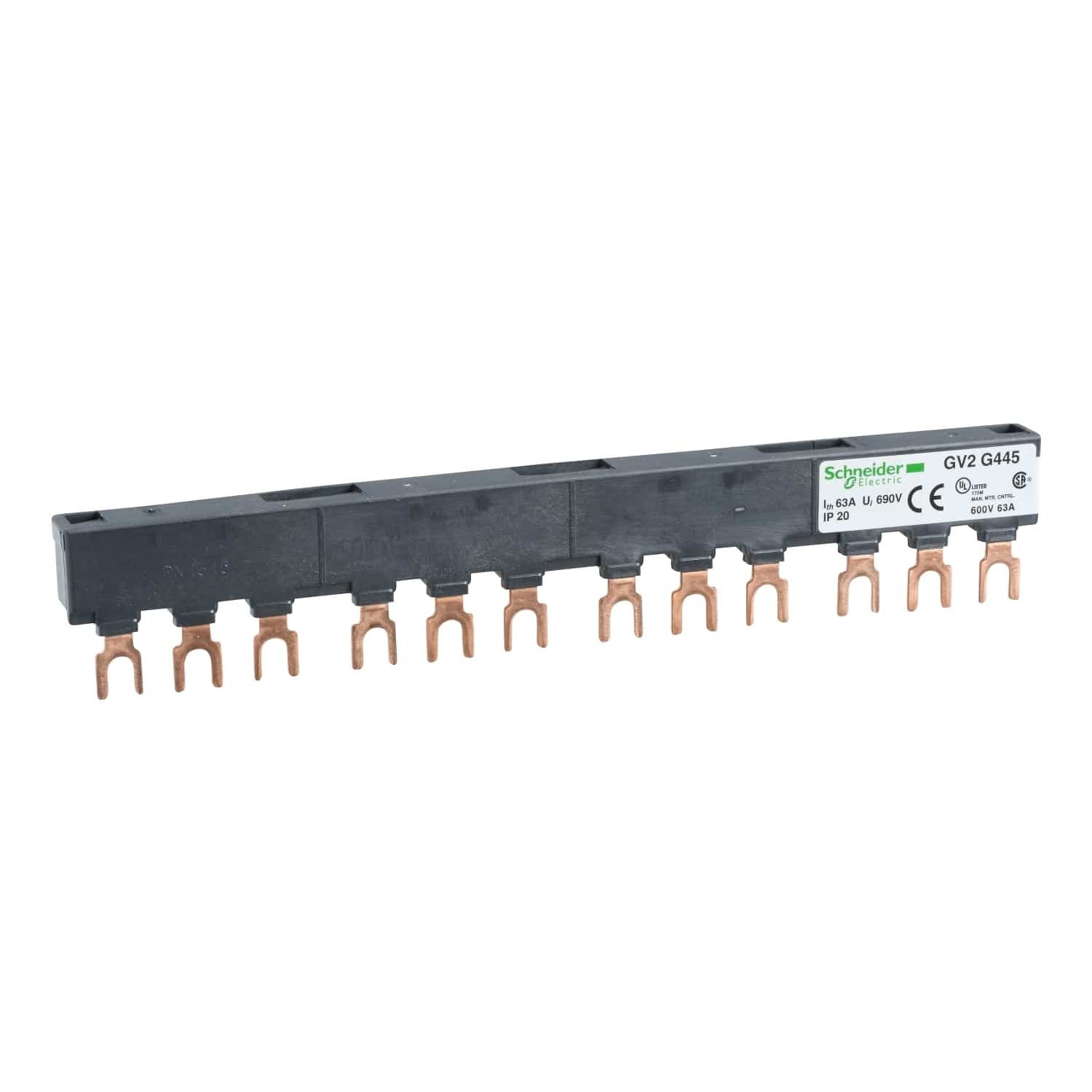 GV2G445 GV2G Insulated Busbar, 3 Poles, For Use With TeSys GV2, TeSys U, TeSys D and TeSys - K Manual Starter/Protector