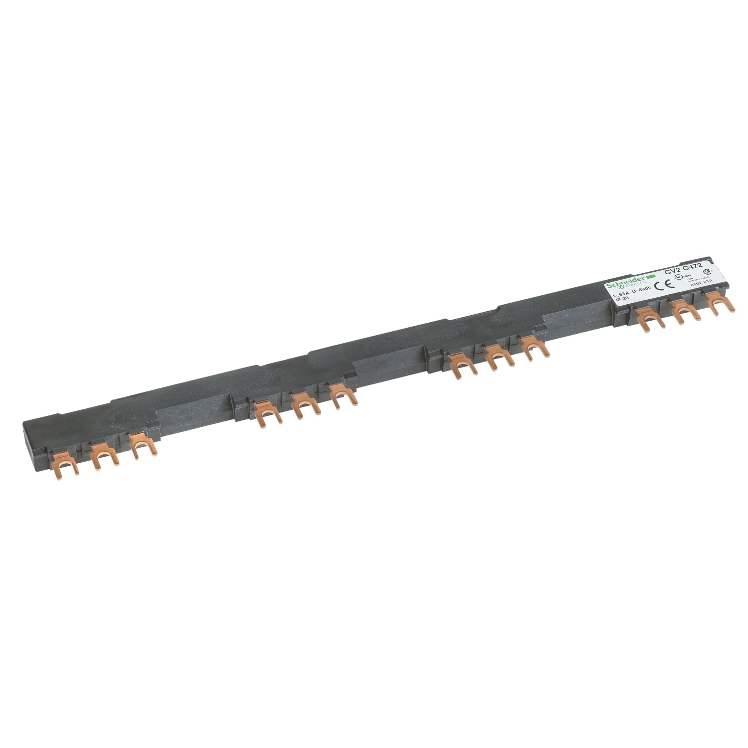 GV2G472 TeSys Combination Busbar, For Use With TeSys GV2L/GV2P Manual Starters and Protectors, 3-Pole 63 A 4 Tap Offs 72 mm Pitch, On Terminal Mount