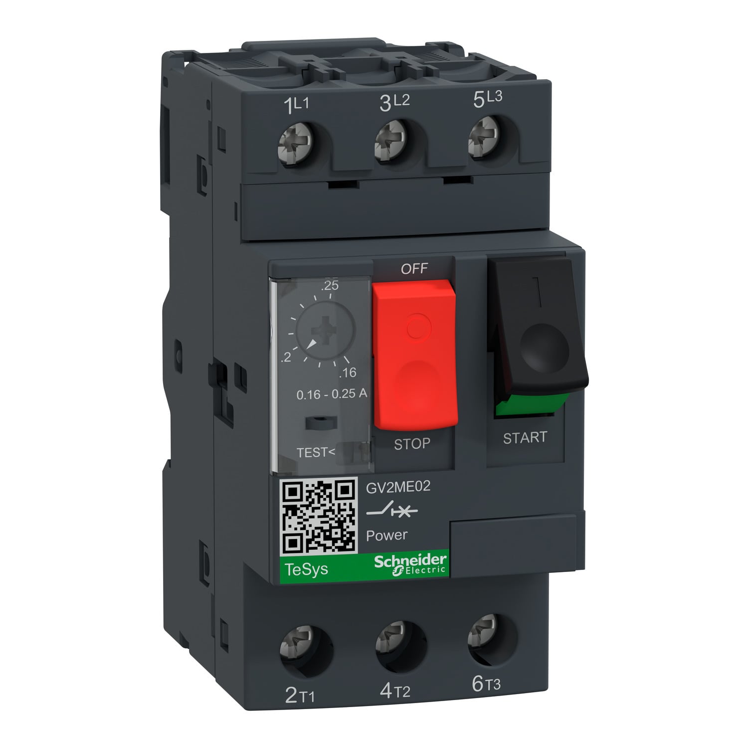 GV2ME02 TeSys Circuit Breaker Thermal Magnetic Manual Motor Starter With Thermal Magnetic Circuit Protector, 3 Poles, IP20 Enclosure