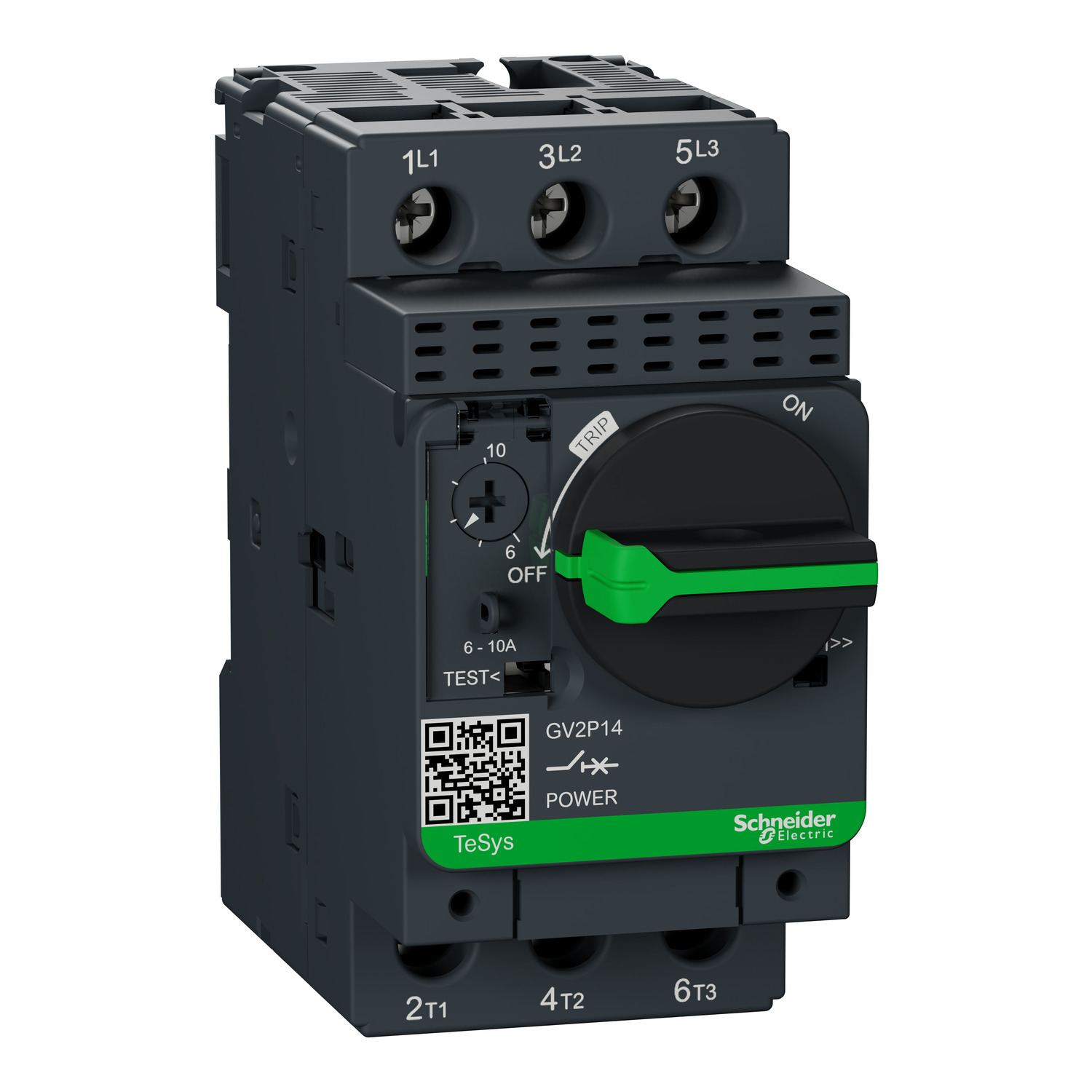 GV2P14 TeSys Non-Reversing Manual Motor Starter With Thermal Magnetic Circuit Protector, 3 Poles, IP20 Enclosure