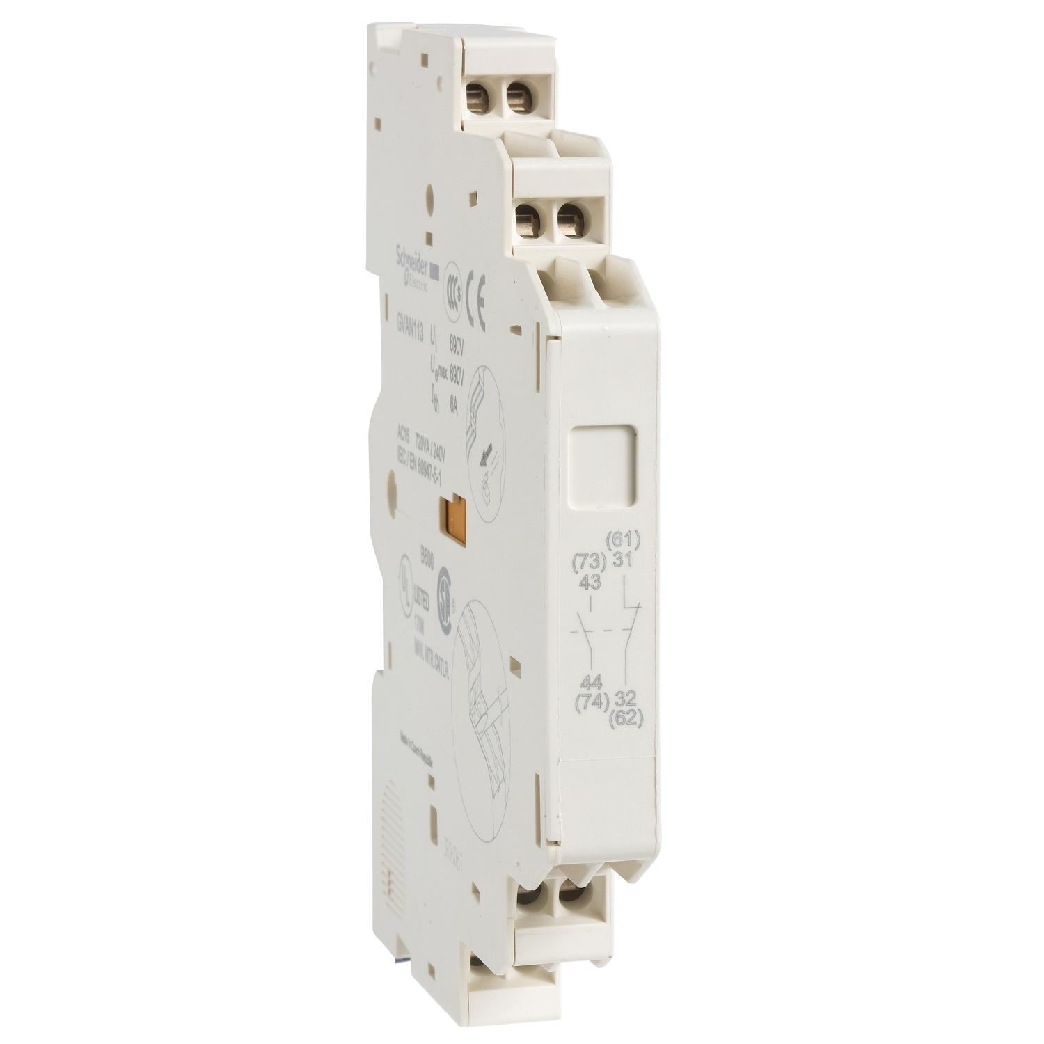 GVAN113 TeSys Auxiliary Contact Block, 48 to 690 VAC, 24 to 220 VDC VAC/VDC, 5 A, 1NO-1NC Contacts
