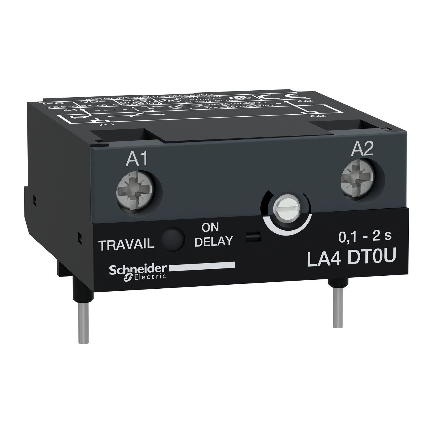 LA4DT0U TeSys On-Delay Electronic Serial Timer Module, 3 Poles, For Use With TeSys D LC1D09 to LC1D65A, LC1D80 to LC1D150 Contactor and Starter