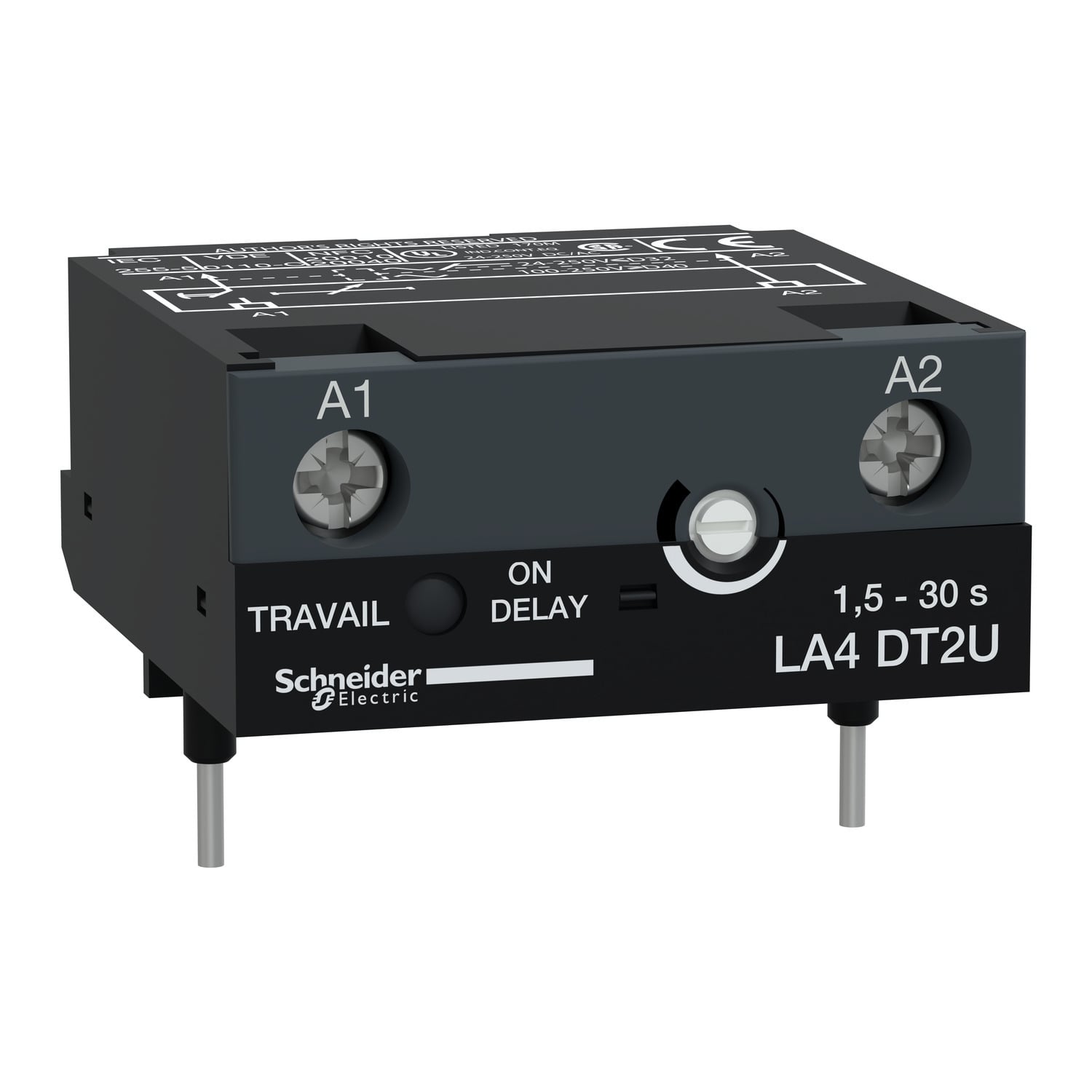 LA4DT2U TeSys On-Delay Screw-In Electronic Timer Module, 3 Poles