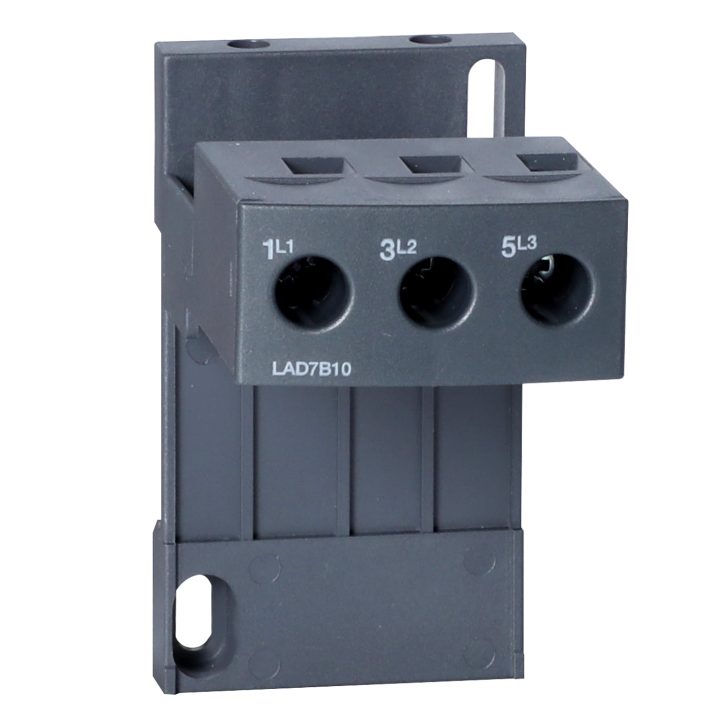 LAD7B10 TeSys Terminal Block With Screw, 3-Pole, 35 mm DIN Rail or Panel Mount, -5 to 55 deg C Temperature, Screw Clamp Connection, For Use With LR3D01 and LRD01 Thermal Overload Relay