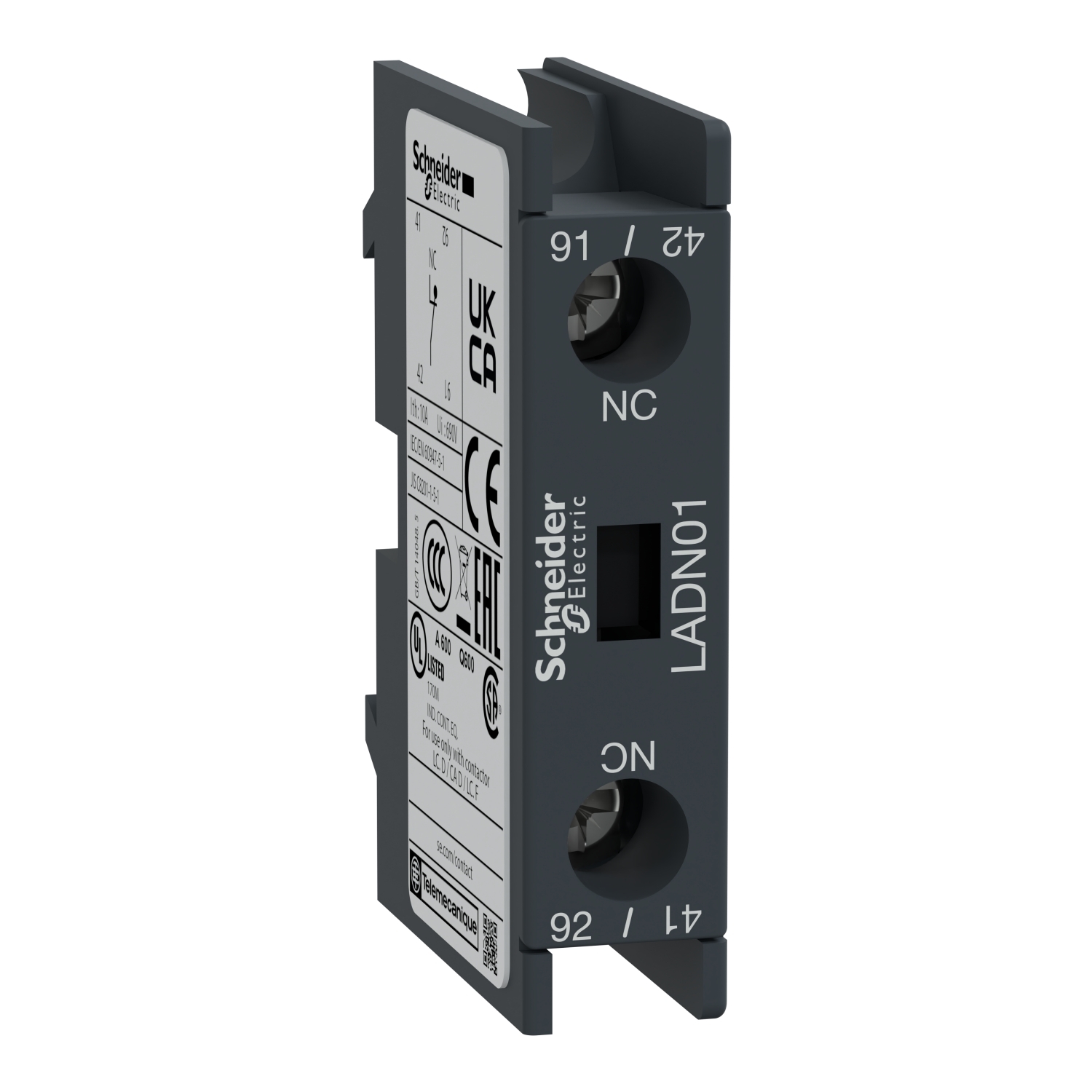 LADN01 TeSys D Instantaneous Auxiliary Contact Block, 690 V AC, 10 A, 1NC Contacts
