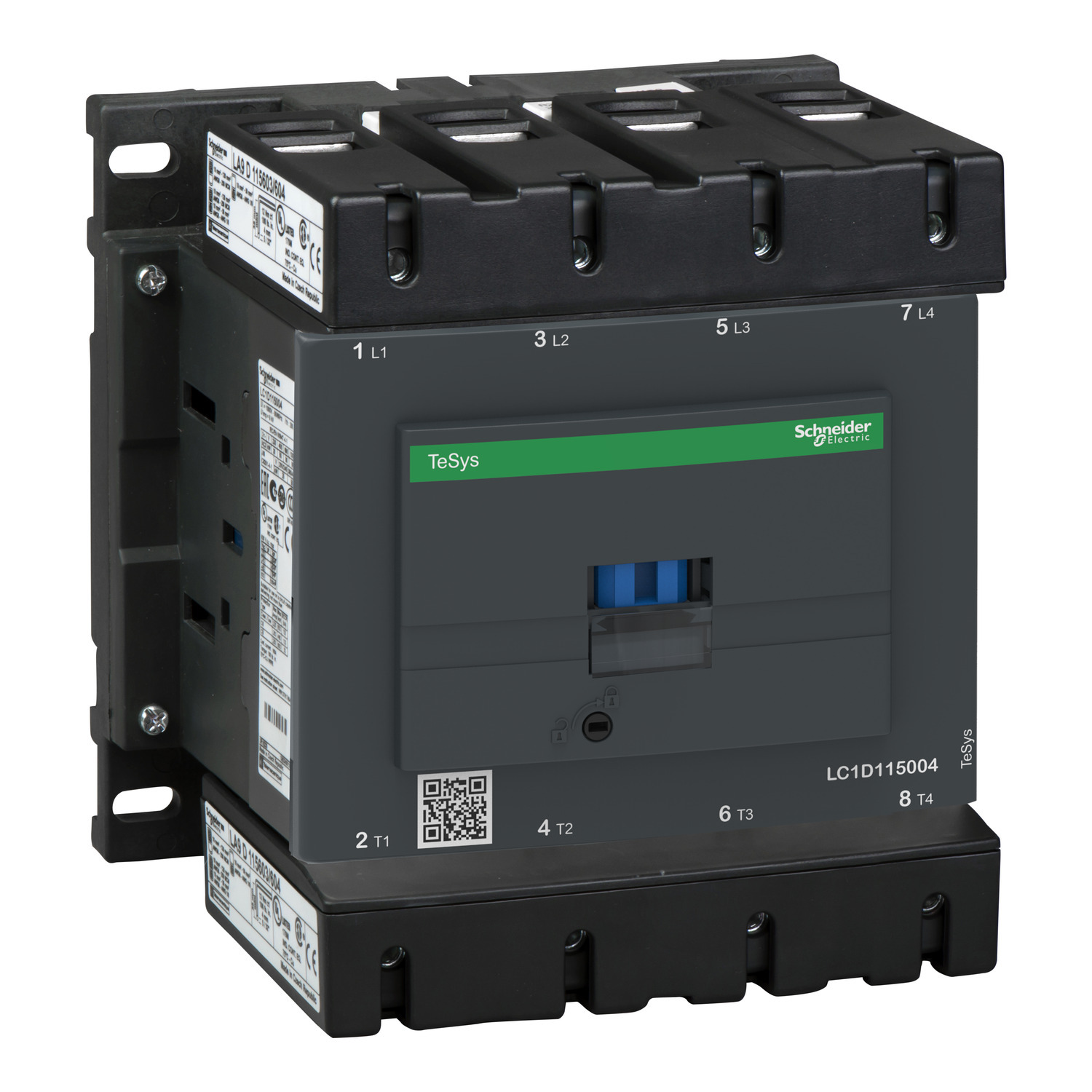 LC1D115004G6 TeSys D D-Line LC1D IEC Contactor, 120/1000 V AC, 460 V DC V Coil, 200 A, 4NO Contact, 4 Poles