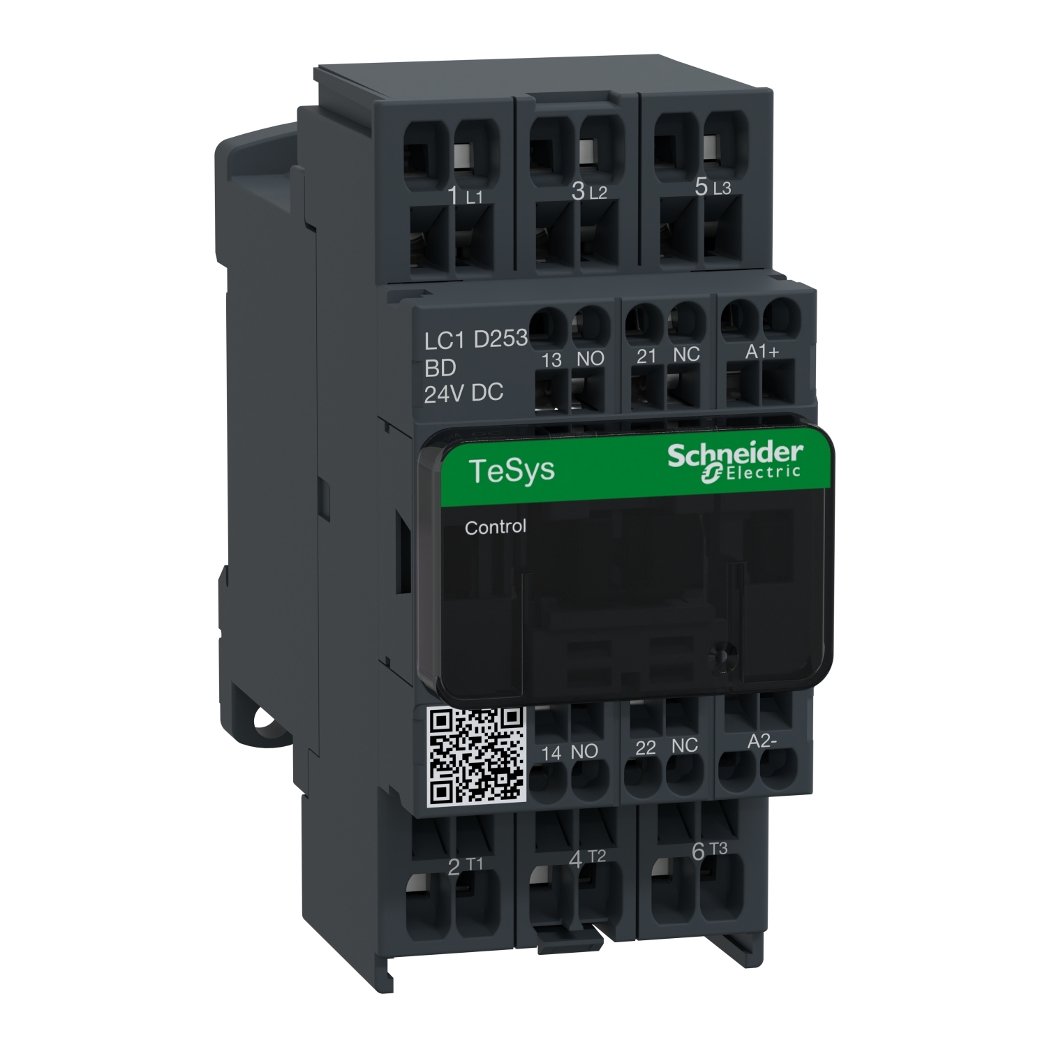 LC1D253BD TeSys D LC1D Non-Reversing IEC Contactor With Safety Cover, 24 V DC V Coil, 25/40 A, 3NO Contact, 3 Poles