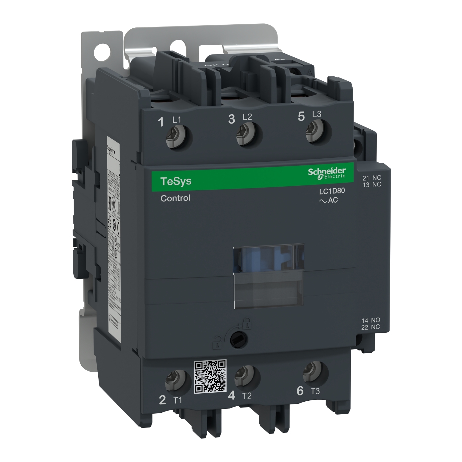 LC1D80L6 TeSys D IEC Contactor With Safety Cover, 200/690 V AC, 300 V DC V Coil, 80/125 A, 3NO Contact, 3 Poles