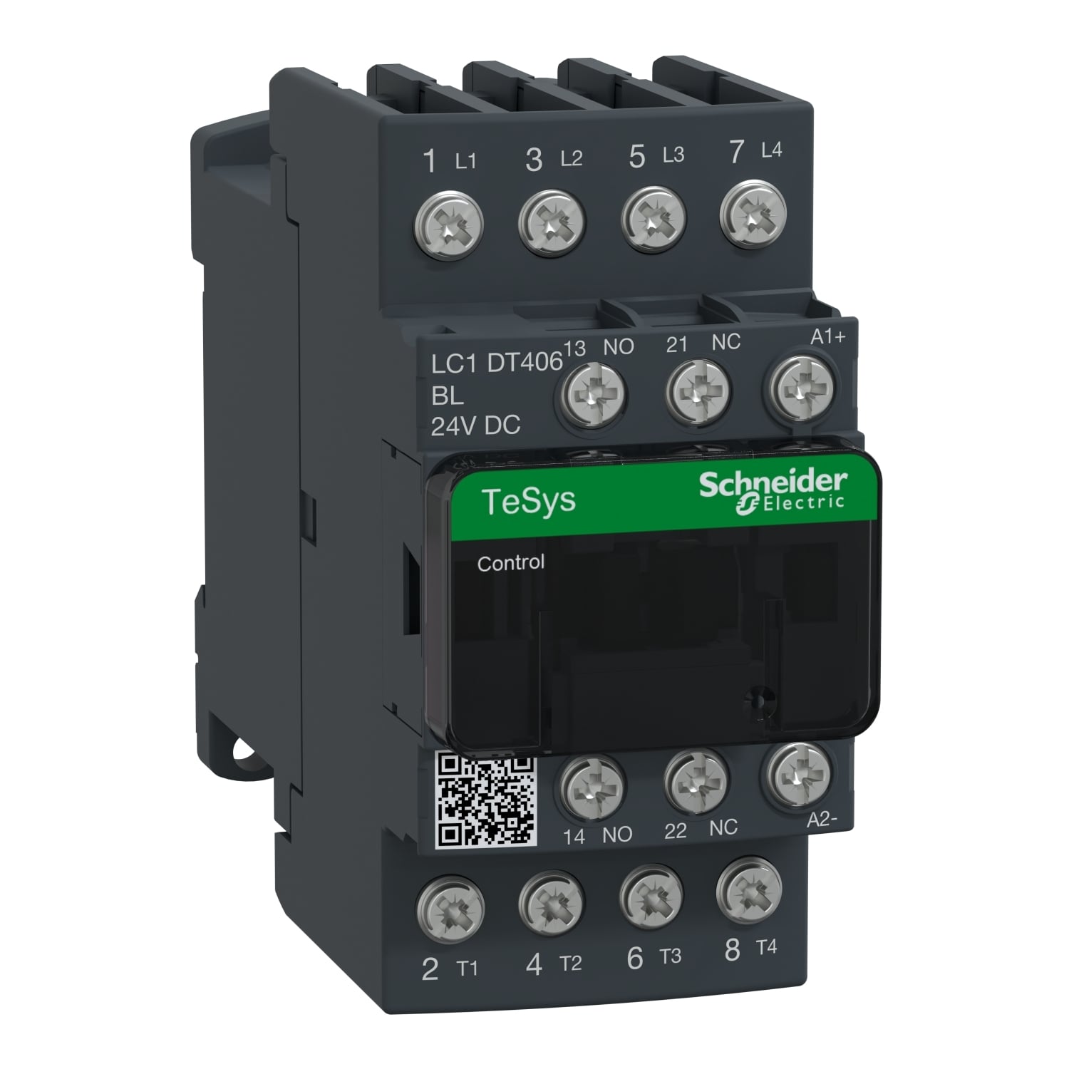 LC1DT406BL TeSys D Contactor With Front Cover, 24 V DC V Coil, 40 A, 1NO-1NC/4NO Contact, 4 Poles