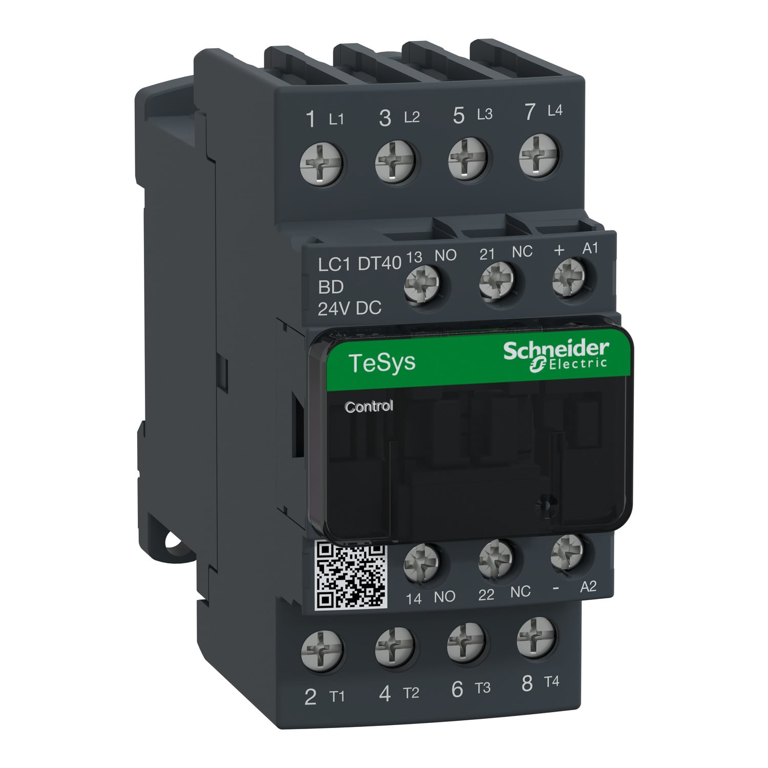 LC1DT40BD TeSys D D-Line IEC Contactor With Protective Cover, 690 V AC, 24/300 V DC V Coil, 40 A, 4NO Contact, 4 Poles