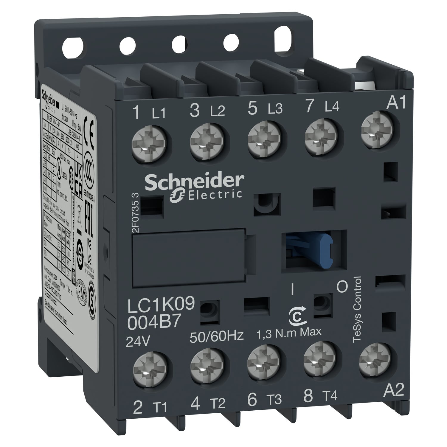 LC1K09004B7 TeSys K LC1K Non-Reversing IEC Contactor, 24 V AC V Coil, 16/20 A, 4NO Contact, 4 Poles