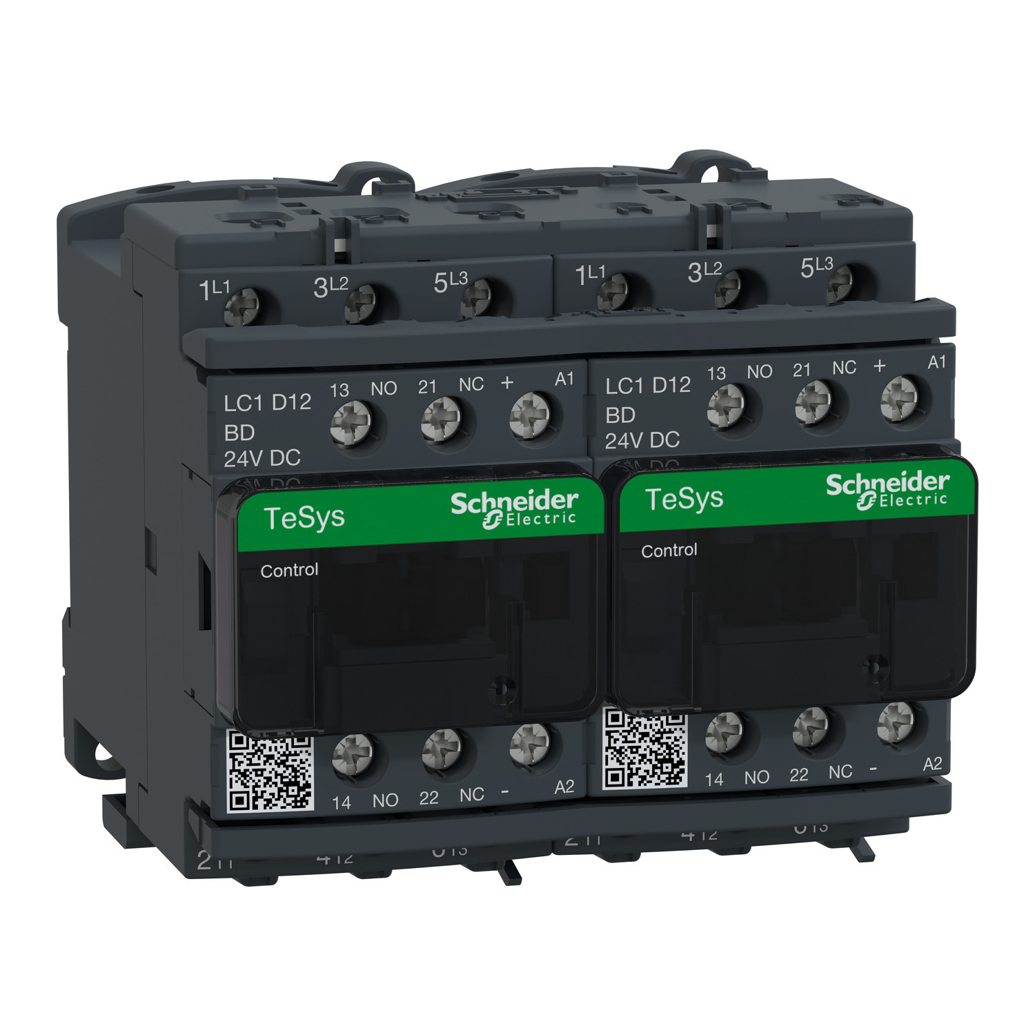 LC2D12BDV TeSys D Reversing Contactor With Mechanical and Safety Cover, 24 V DC V Coil, 25 A, 3NO Contact, 3 Poles