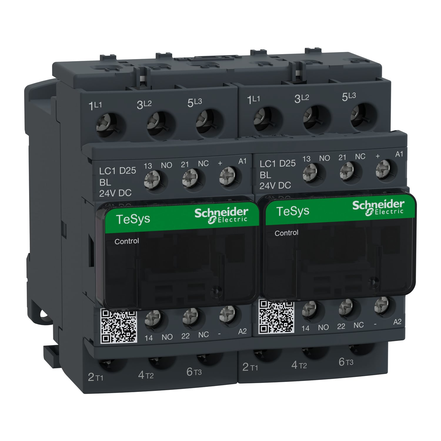 LC2D25BL TeSys D Reversing Contactor With Safety Cover, 24 V DC V Coil, 40 A, 3NO Contact, 3 Poles