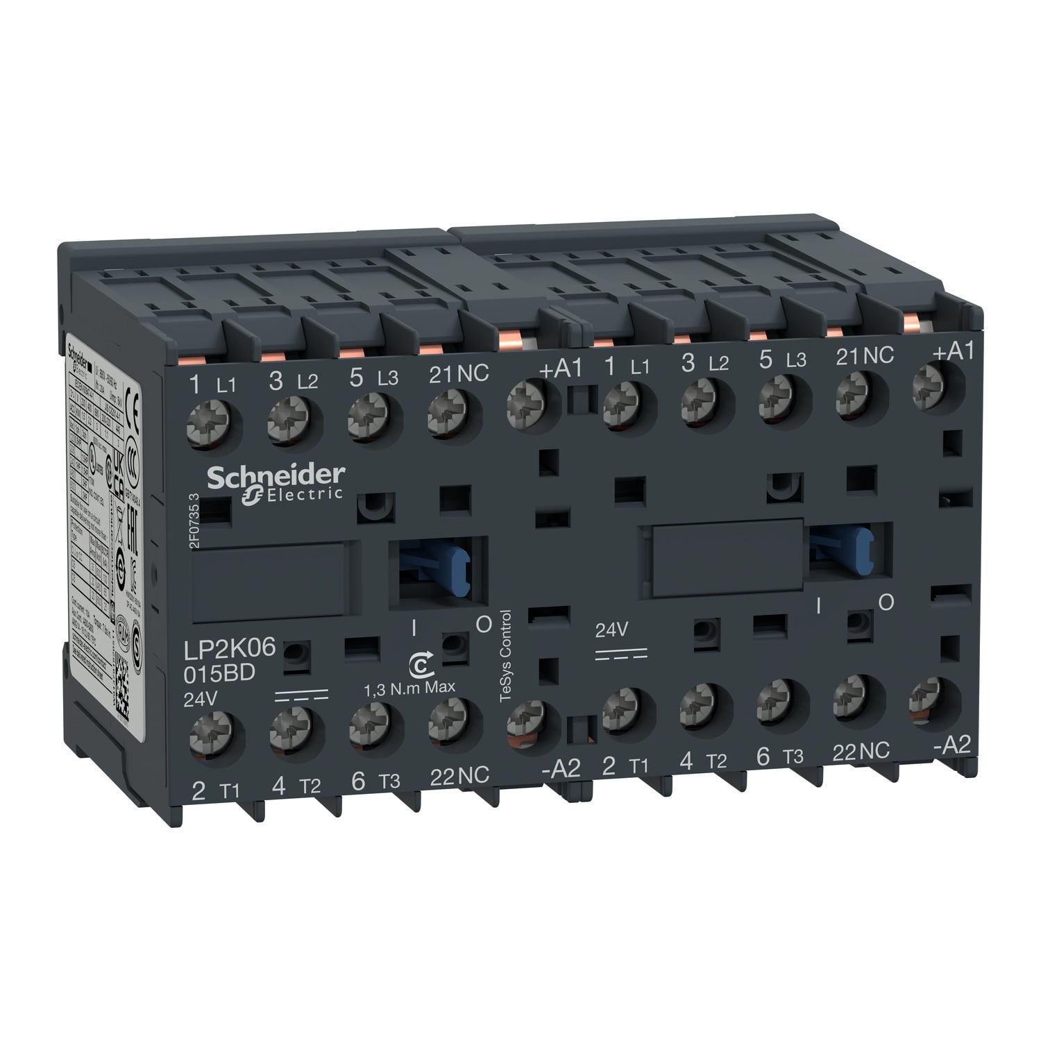 LP2K09015BD TeSys K LP2K Reversing Miniature IEC Contactor, 24 V DC V Coil, 9/16/20 A, 3NO Contact, 3 Poles