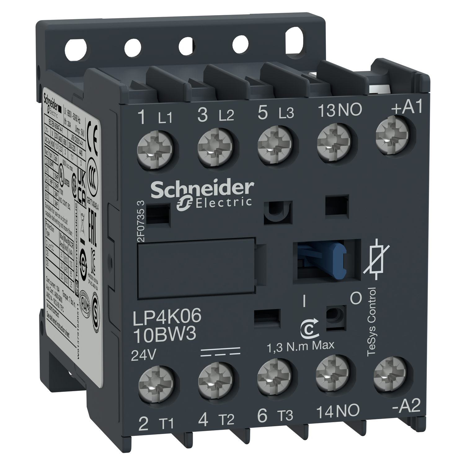 LP4K0610BW3 TeSys K K-Line IEC Contactor, 690 V AC V Coil, 6 A, 3NO Contact, 3 Poles