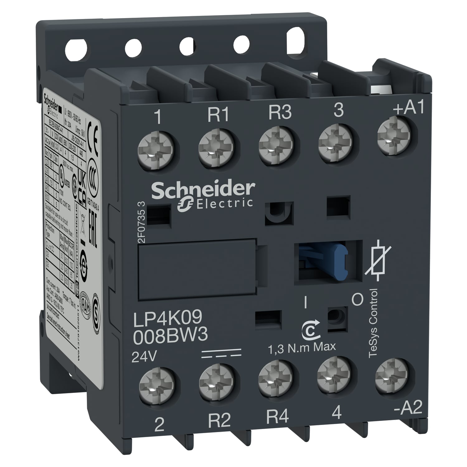 LP4K09008BW3 TeSys K K-Line IEC Contactor, 690 VAC V Coil, 16/20 A, 2NO-2NC Contact, 4 Poles