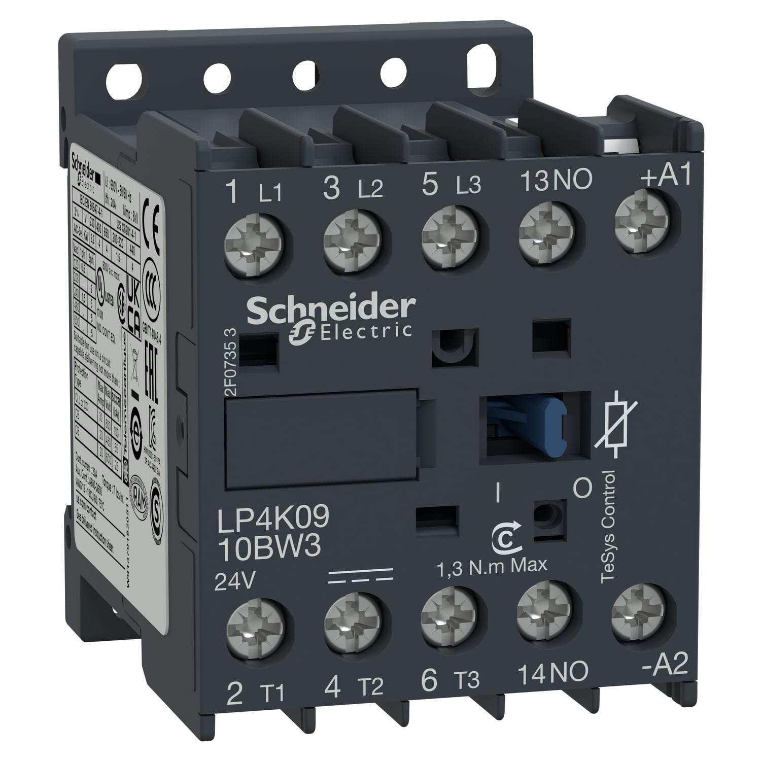 LP4K0910BW3 TeSys K IEC Contactor, 690 VAC V Coil, 9/16/20 A, 3NO Contact, 3 Poles