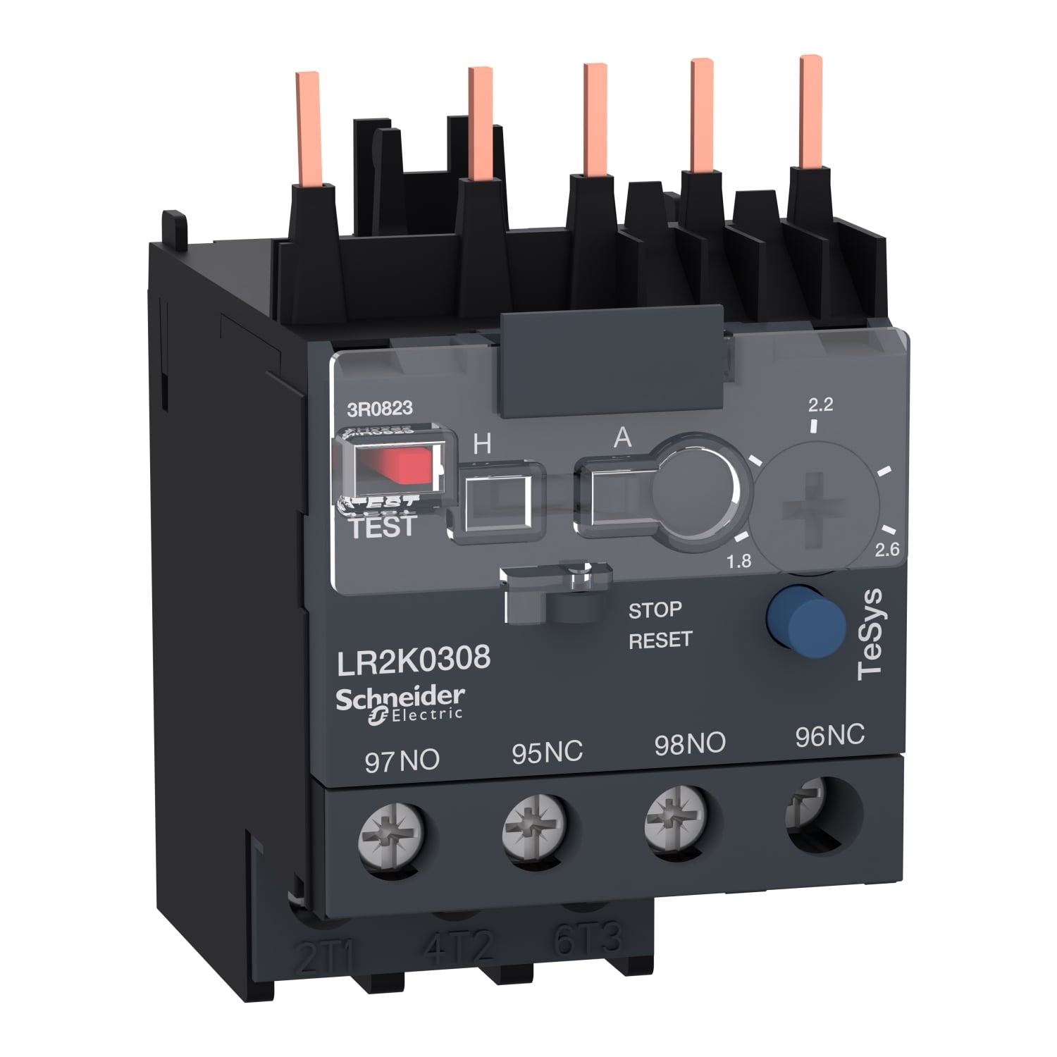 LR2K0308 TeSys K-Line Bi-Metallic Thermal Overload Relay, 1.8 to 2.6 A, 1NO-1NC 1 Form A/1 Form B Contact