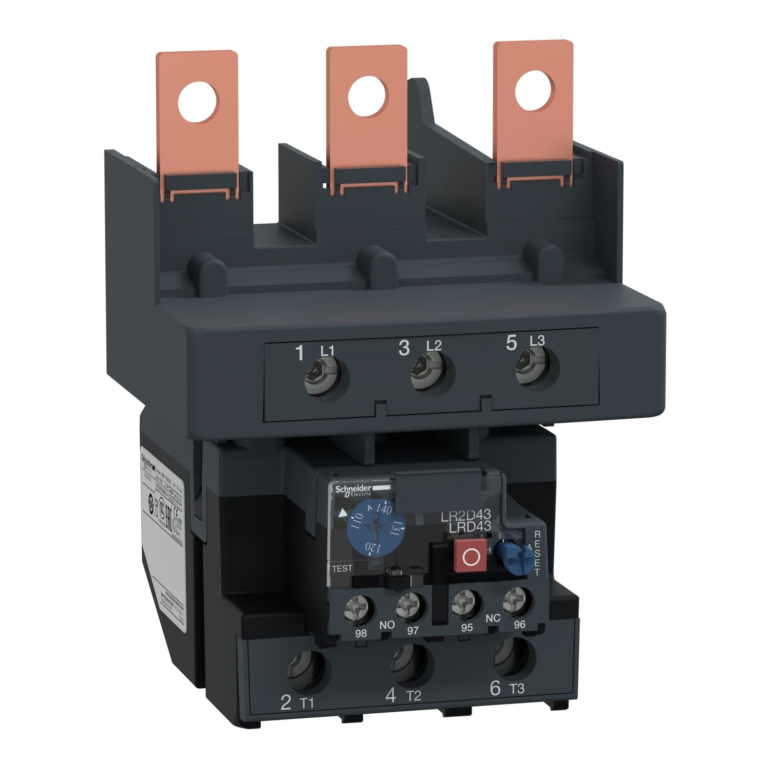 LRD4369 TeSys LRD Bi-Metallic Differential Thermal Overload Relay, 110 to 140 A, 1NO-1NC 1 Form A/1 Form B Contact