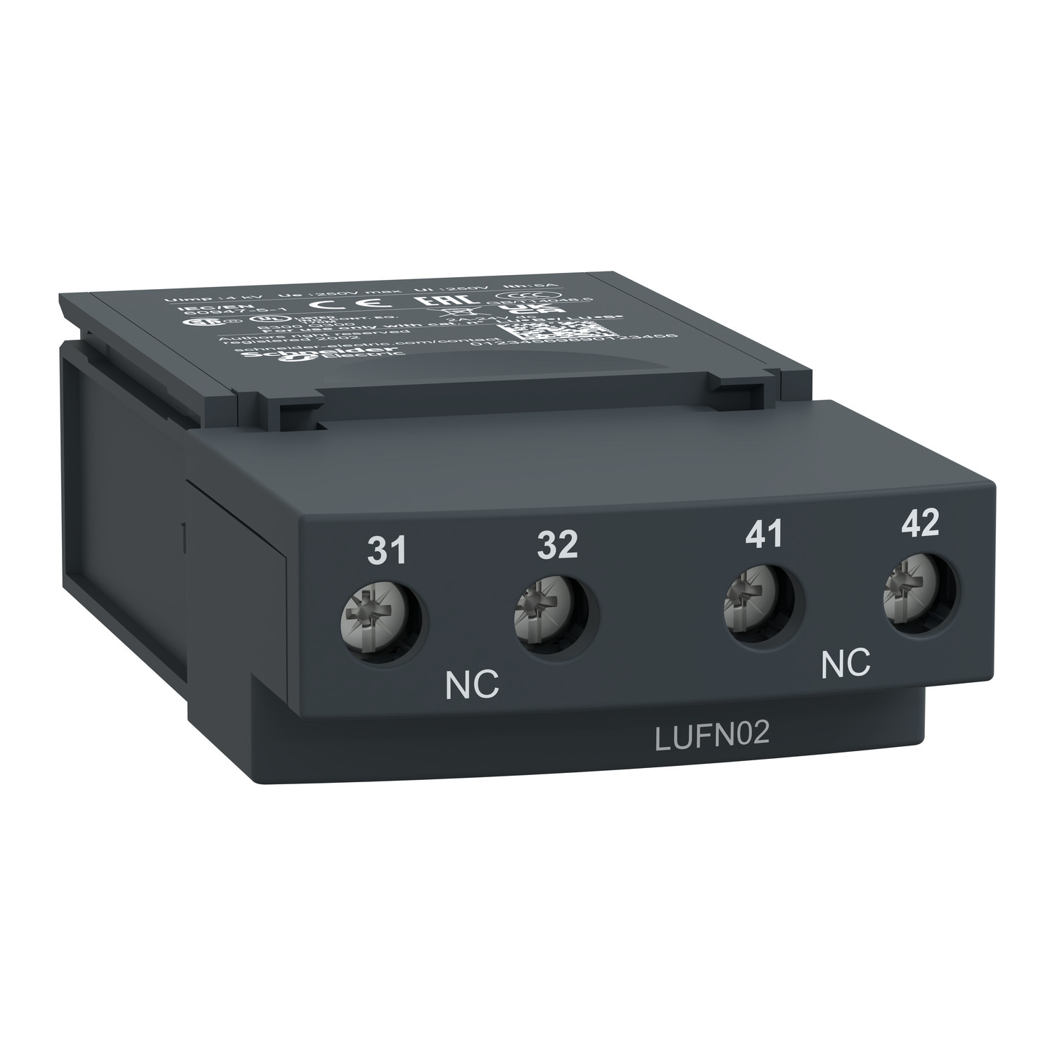 LUFN02 TeSys Auxiliary Contact, 250 V AC/DC, 5 A, 2NC Contacts