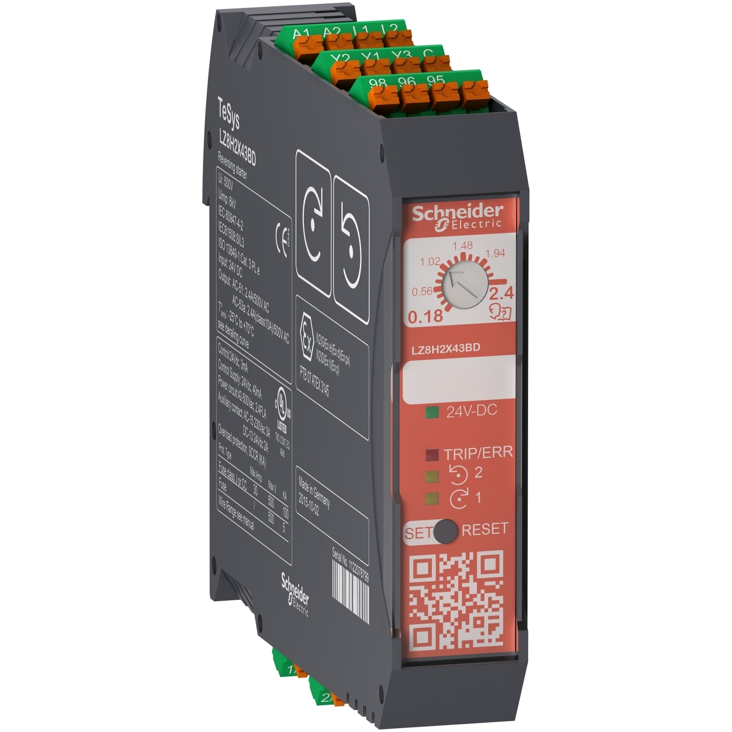 LZ8H6X53BD Ultra Compact Motor Starter, 24 VDC V Coil, Direct/Reverse Action, 3 Poles, IP20 Enclosure
