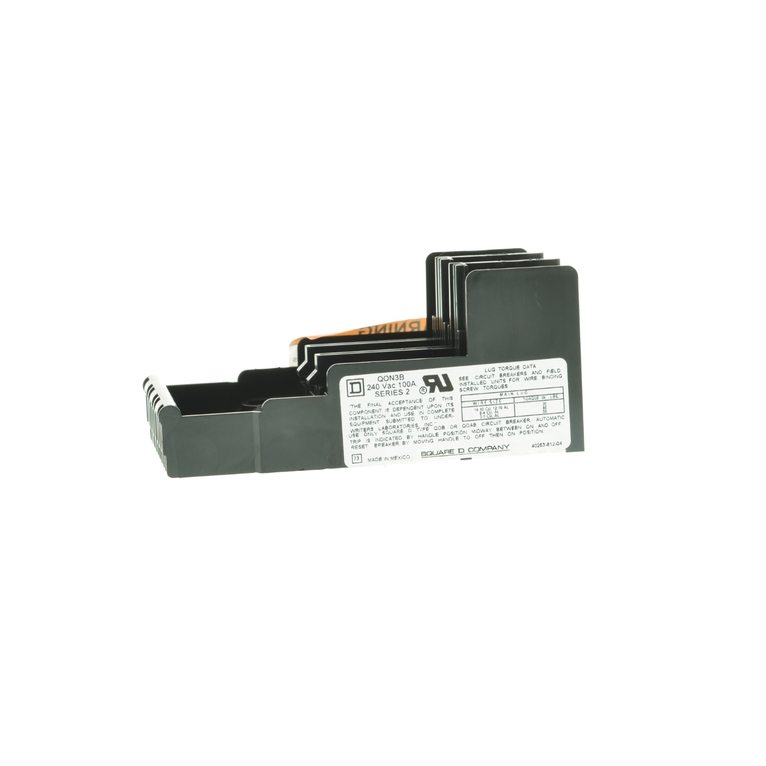 QON3B OEM Mounting Base, For Use With QO, QOB Series Circuit Breaker, 3-Phase, 3-Wire, 208Y/120/240 V AC, 100 A, 10 kA Interrupt Rating, 12 to 1 AWG Al/Cu Wire, Tin Plated Copper Busbar, Copper