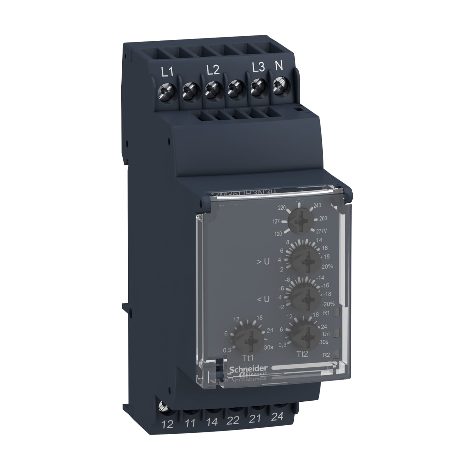 RM35UB3N30 Zelio 3-Phase Modular Measurement Voltage Control Relay, 5 A, 1CO-1CO 1 Form C/1 Form C Contact, 120 to 277 V AC V Coil